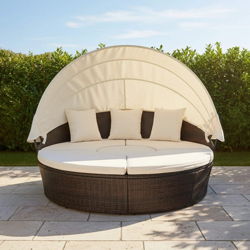 Alora Large 76-Inch Outdoor Patio Rattan Daybed Sofa W/ Adjustable Table Top, Canopy & 3 Pillows (SAK91254) by SAKSBY WHOLESALE