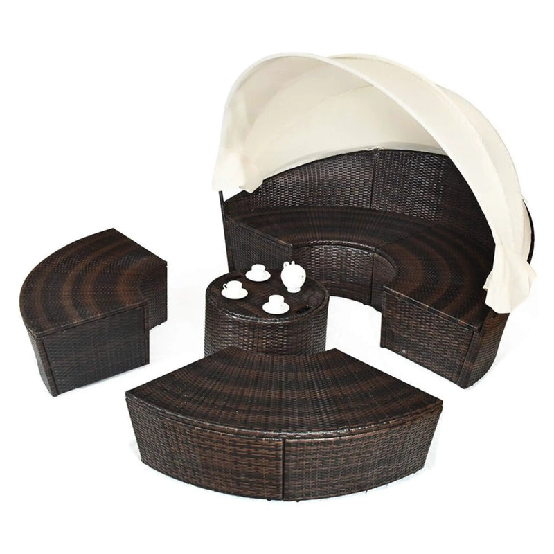 Alora Large 76-Inch Outdoor Patio Rattan Daybed Sofa W/ Adjustable Table Top, Canopy & 3 Pillows (SAK91254) by SAKSBY WHOLESALE