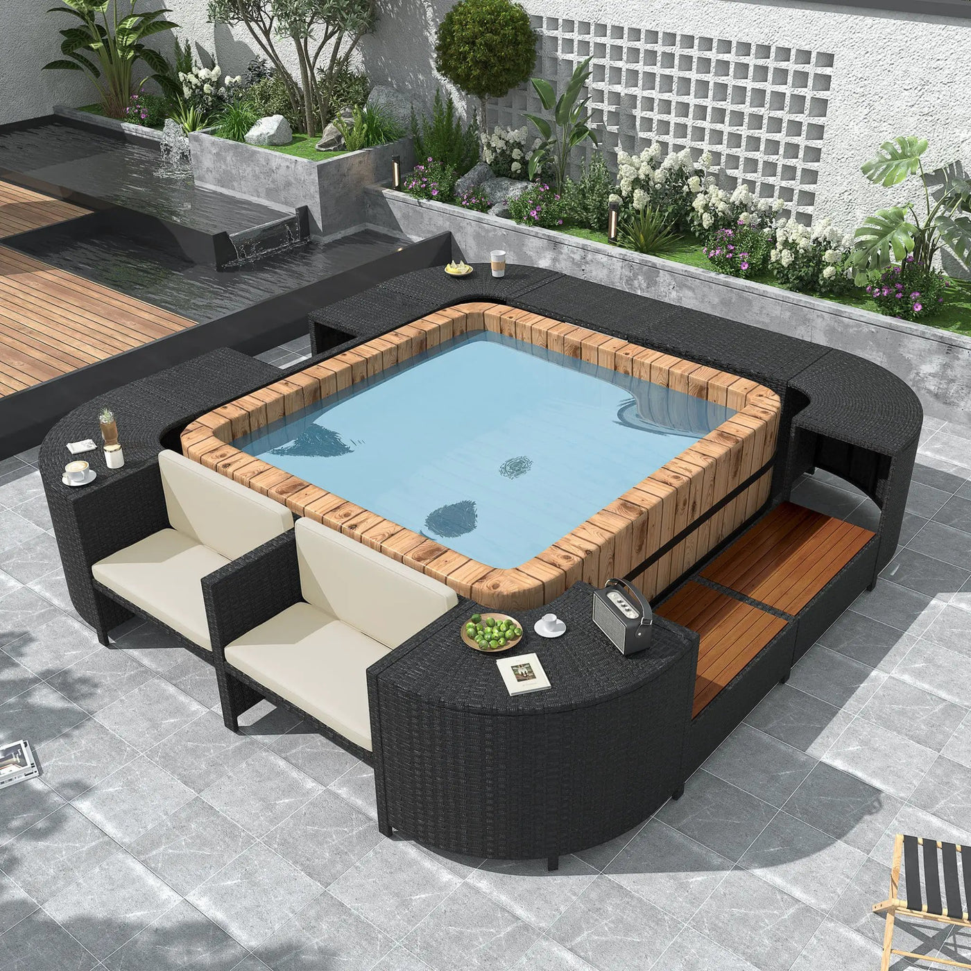 Large Outdoor Quadrilateral Spa Surround Rattan Sectional Sofa Set With Storage Compartments (SAK80217) by SAKSBY WHOLESALE
