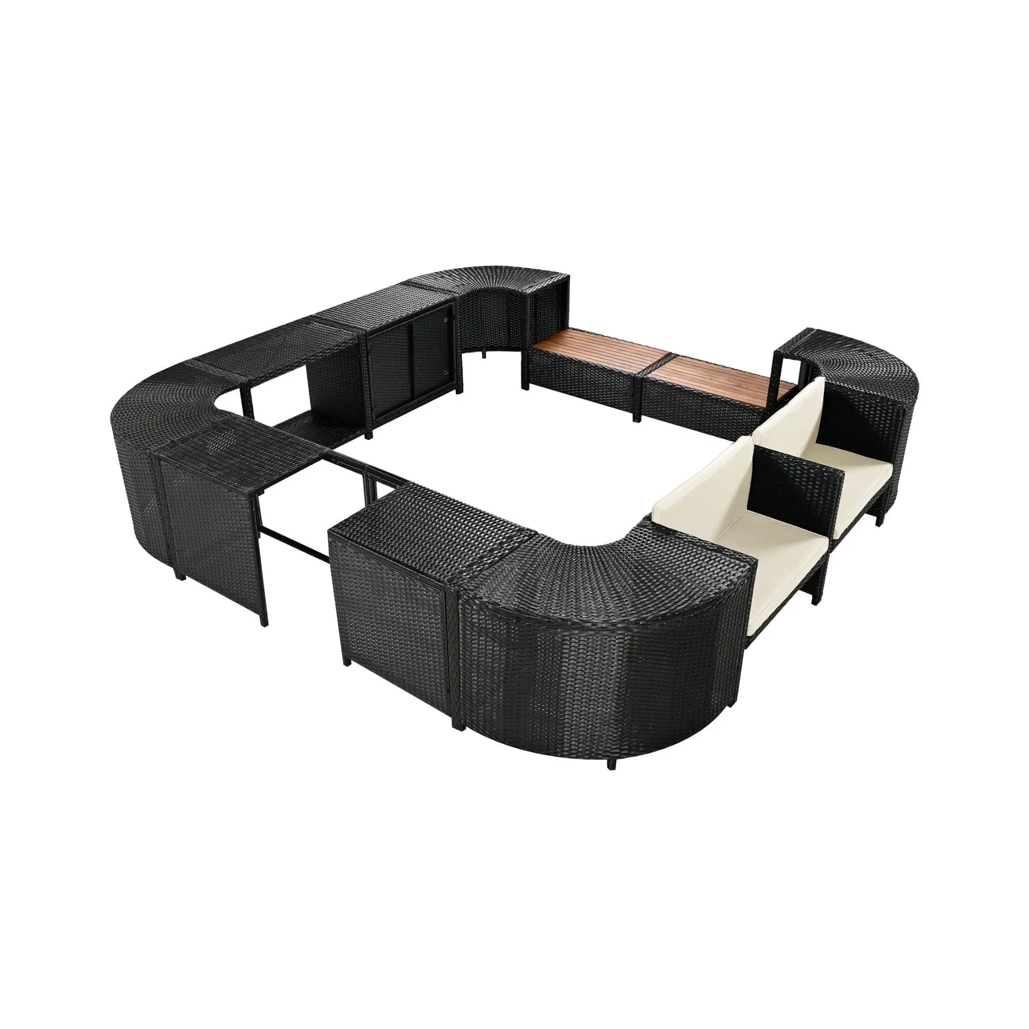 Large Outdoor Quadrilateral Spa Surround Rattan Sectional Sofa Set With Storage Compartments (SAK80217) by SAKSBY WHOLESALE