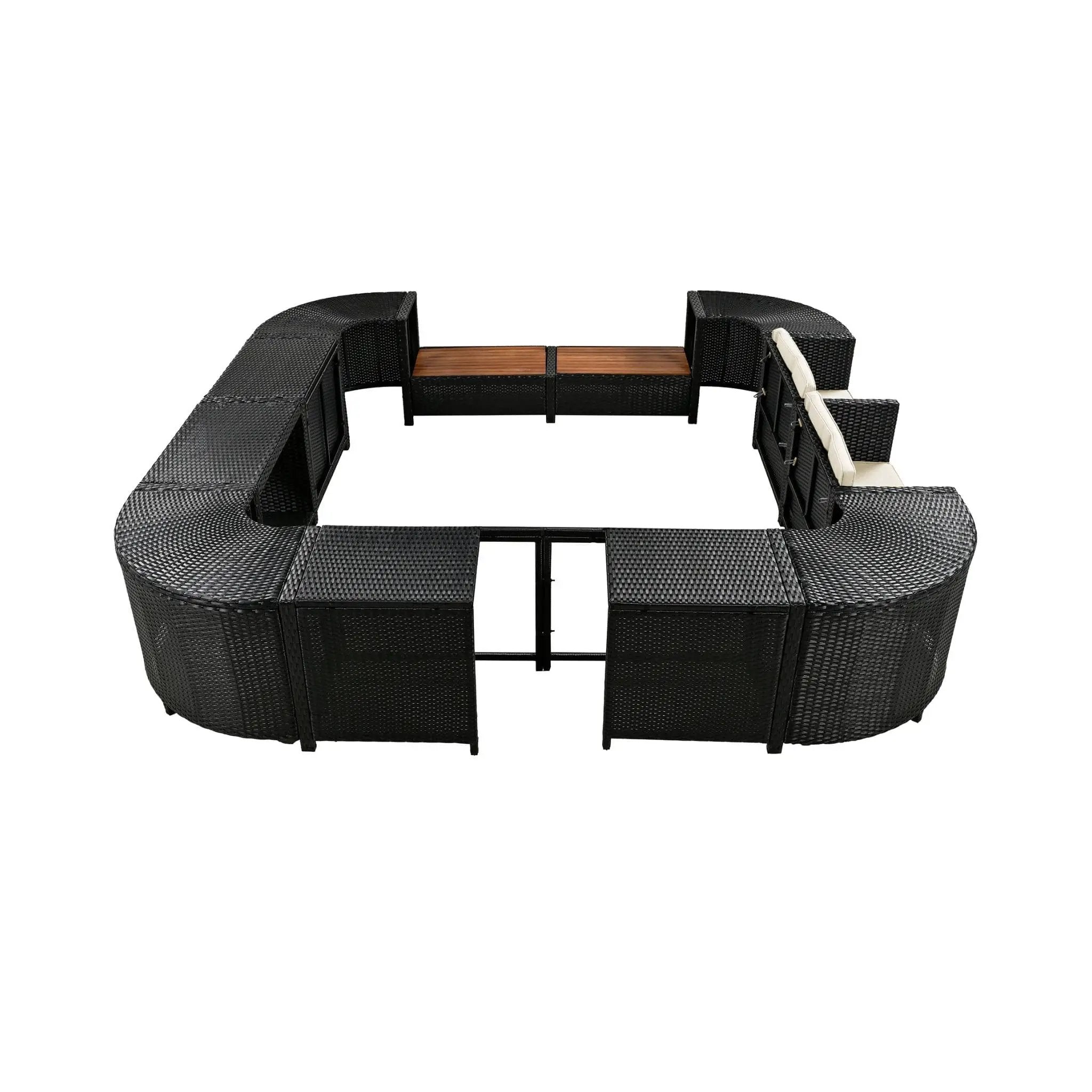 Large Outdoor Quadrilateral Spa Surround Rattan Sectional Sofa Set With Storage Compartments (SAK80217) by SAKSBY WHOLESALE