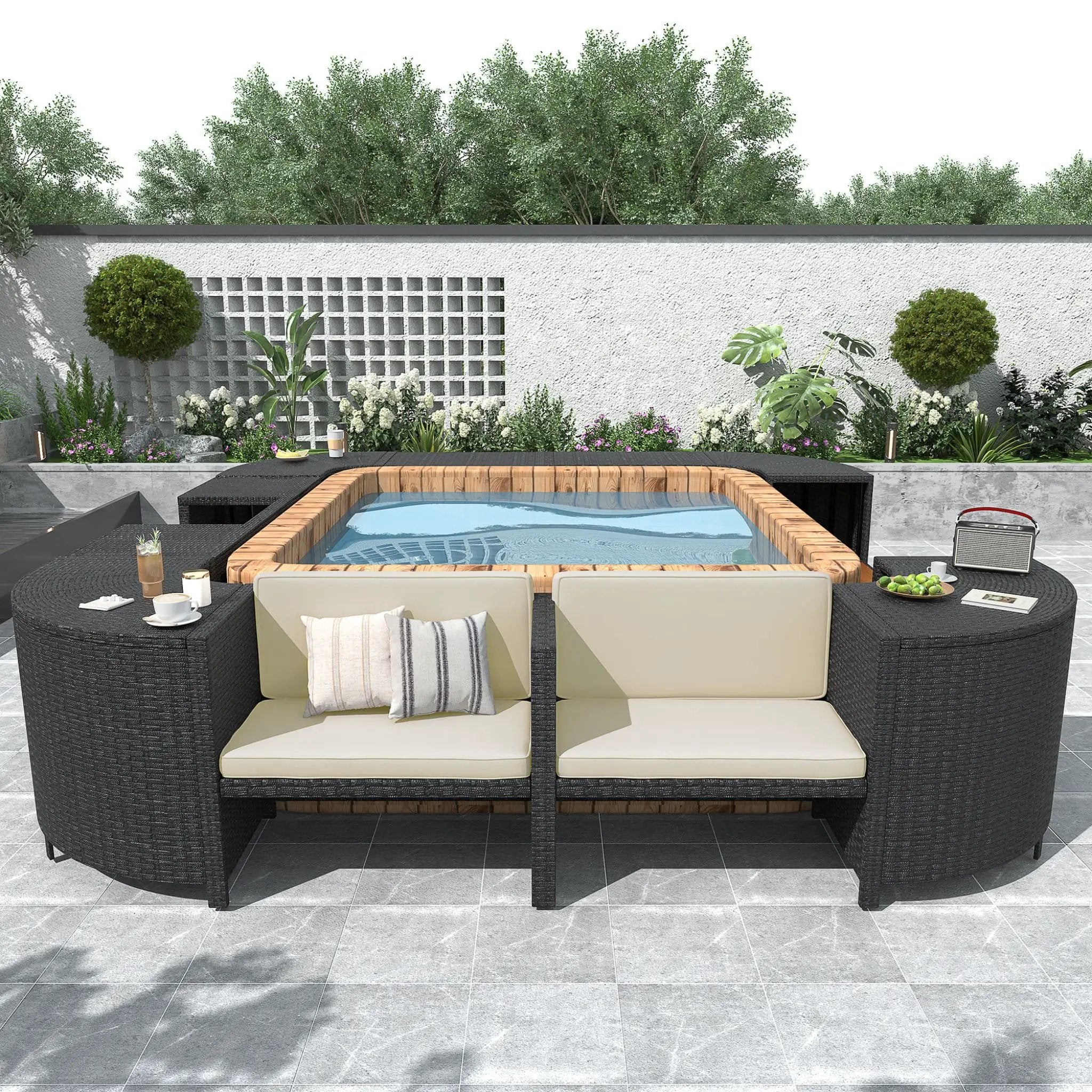 Large Outdoor Quadrilateral Spa Surround Rattan Sectional Sofa Set With Storage Compartments (SAK80217) by SAKSBY WHOLESALE