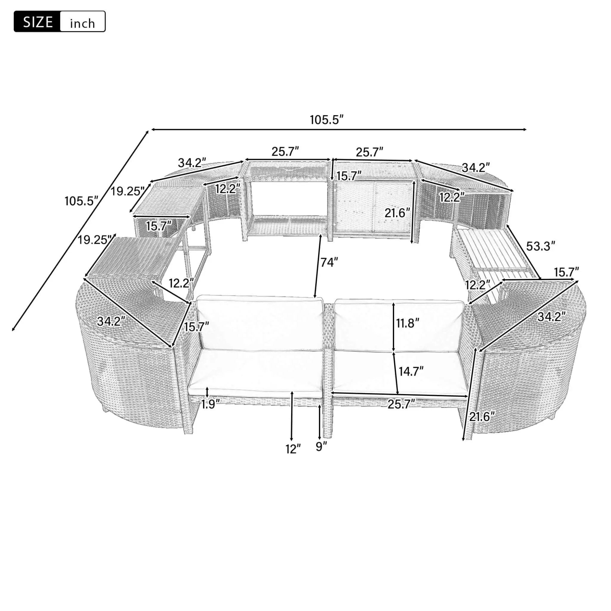 Large Outdoor Quadrilateral Spa Surround Rattan Sectional Sofa Set With Storage Compartments (SAK80217) by SAKSBY WHOLESALE