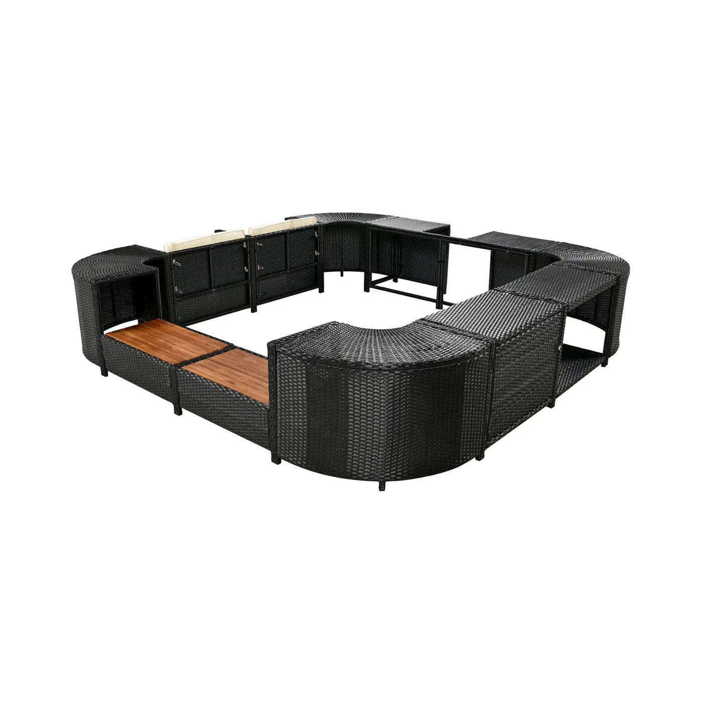 Large Outdoor Quadrilateral Spa Surround Rattan Sectional Sofa Set With Storage Compartments (SAK80217) by SAKSBY WHOLESALE