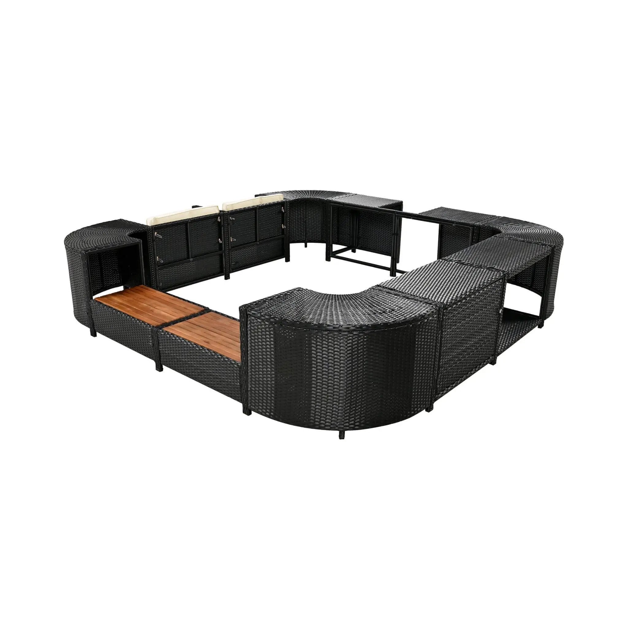 Large Outdoor Quadrilateral Spa Surround Rattan Sectional Sofa Set With Storage Compartments (SAK80217) by SAKSBY WHOLESALE