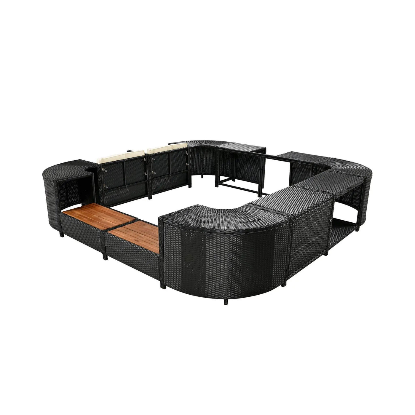 Large Outdoor Quadrilateral Spa Surround Rattan Sectional Sofa Set With Storage Compartments (SAK80217) by SAKSBY WHOLESALE