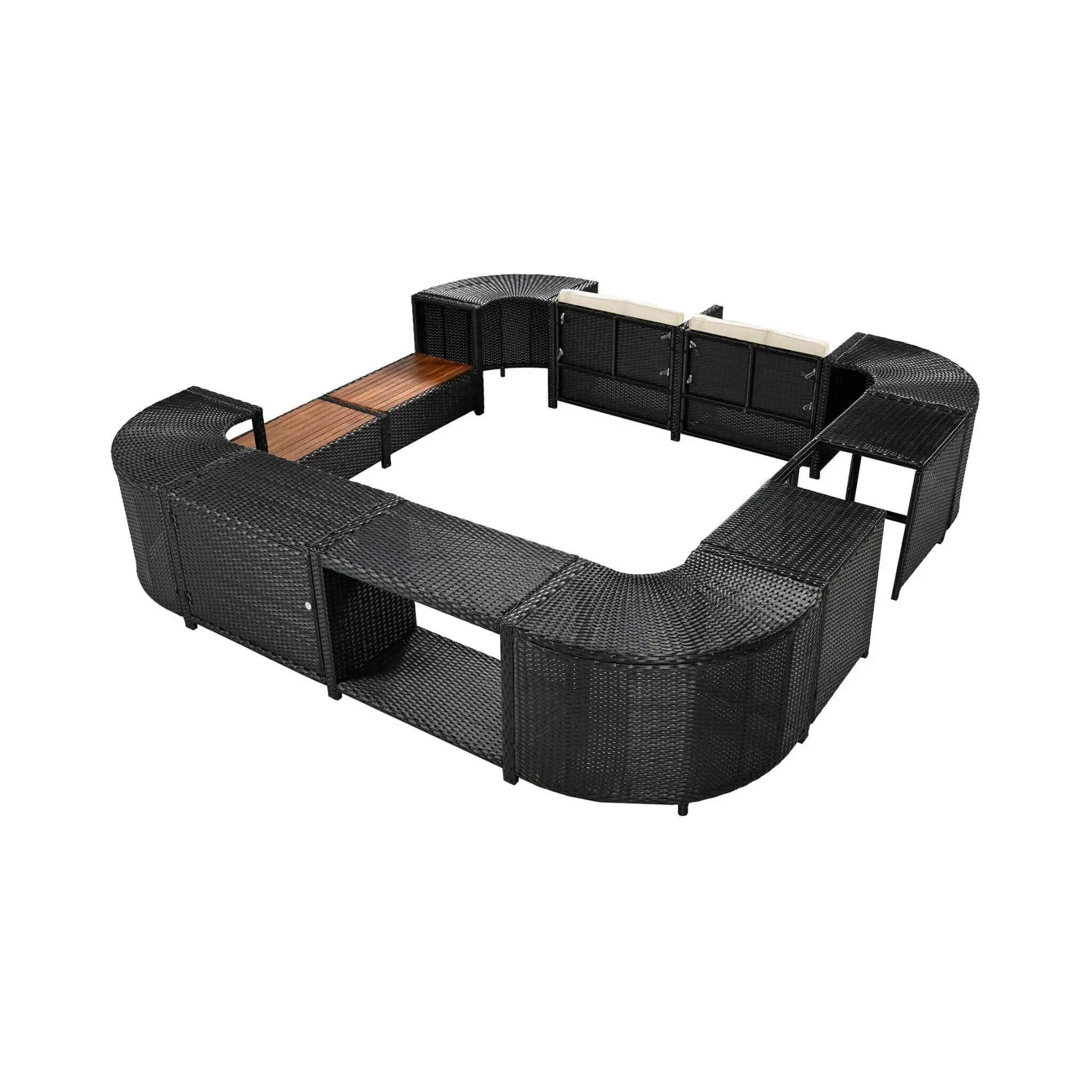 Large Outdoor Quadrilateral Spa Surround Rattan Sectional Sofa Set With Storage Compartments (SAK80217) by SAKSBY WHOLESALE