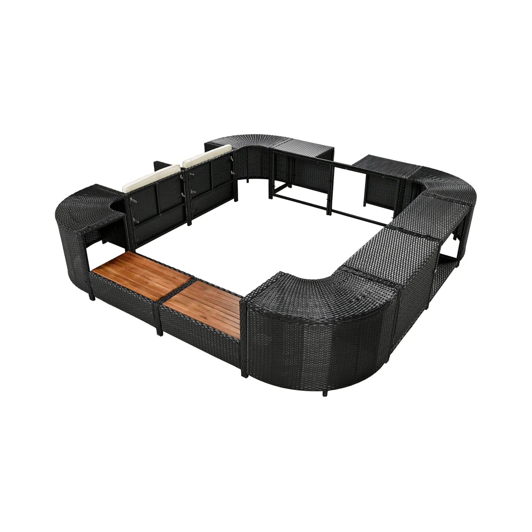 Large Outdoor Quadrilateral Spa Surround Rattan Sectional Sofa Set With Storage Compartments (SAK80217) by SAKSBY WHOLESALE