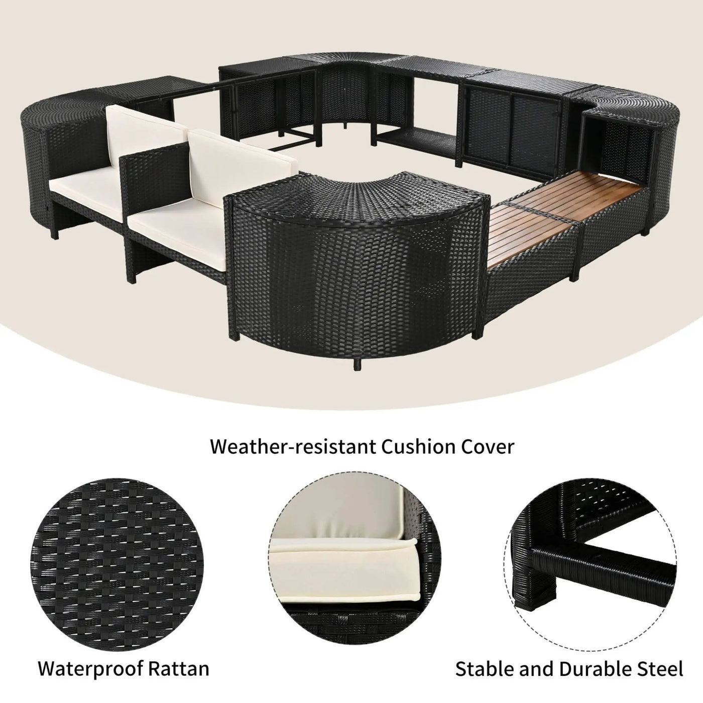 Large Outdoor Quadrilateral Spa Surround Rattan Sectional Sofa Set With Storage Compartments (SAK80217) by SAKSBY WHOLESALE