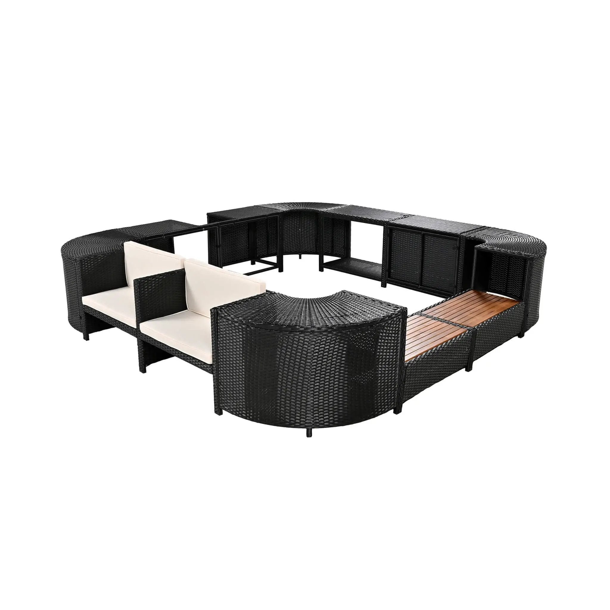 Large Outdoor Quadrilateral Spa Surround Rattan Sectional Sofa Set With Storage Compartments (SAK80217) by SAKSBY WHOLESALE