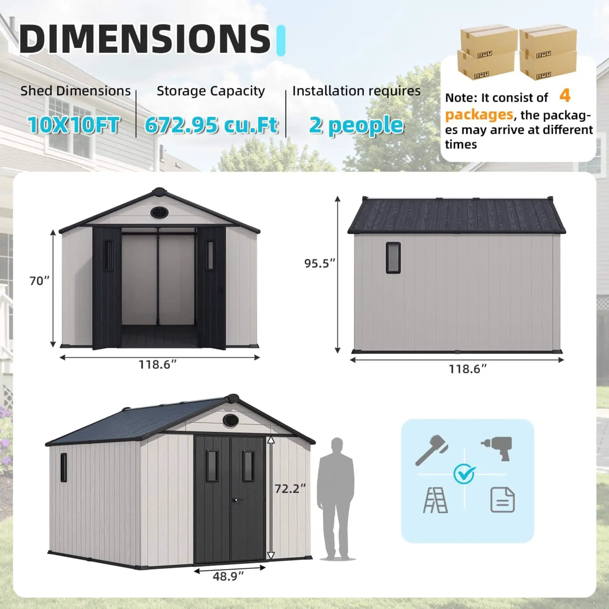 Large Outdoor Resin Storage Shed With Floor, Windows, Lockable Doors, Vents (SAK61784) by SAKSBY WHOLESALE