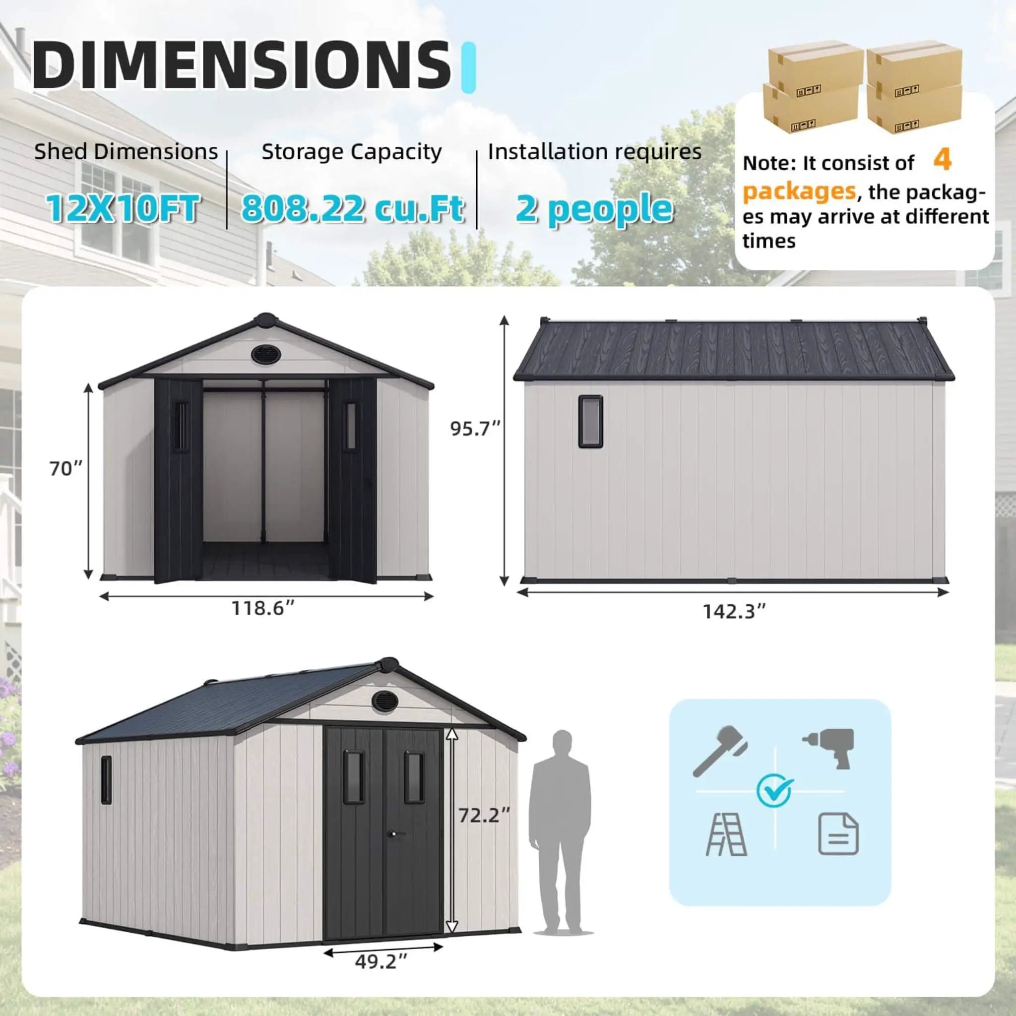 Large Outdoor Resin Storage Shed With Floor, Windows, Lockable Doors, Vents (SAK61784) by SAKSBY WHOLESALE