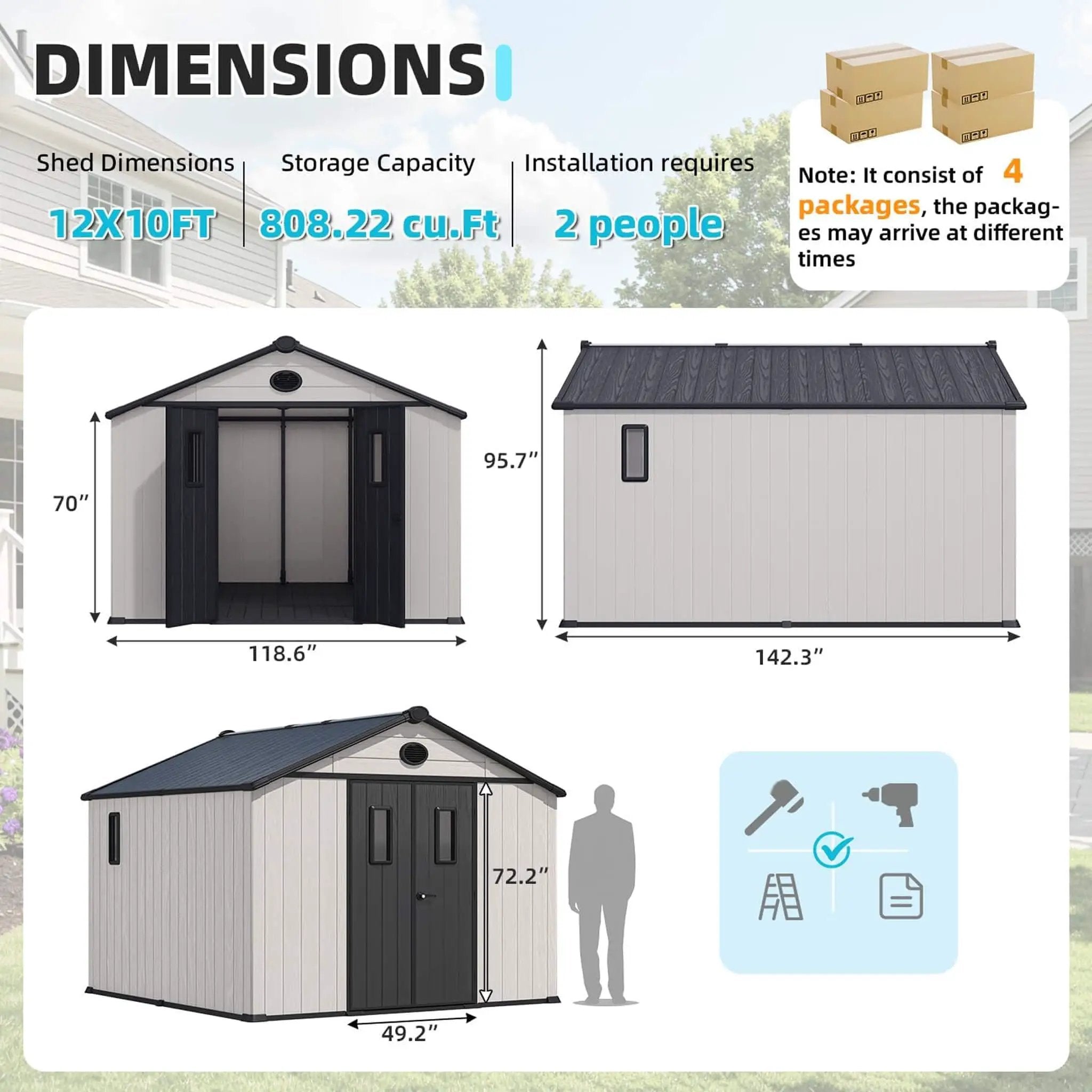 Large Outdoor Resin Storage Shed With Floor, Windows, Lockable Doors, Vents (SAK61784) by SAKSBY WHOLESALE