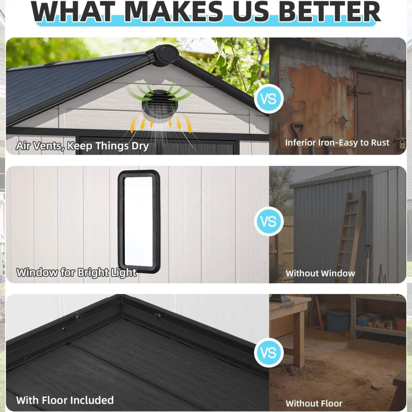 Large Outdoor Resin Storage Shed With Floor, Windows, Lockable Doors, Vents (SAK61784) by SAKSBY WHOLESALE