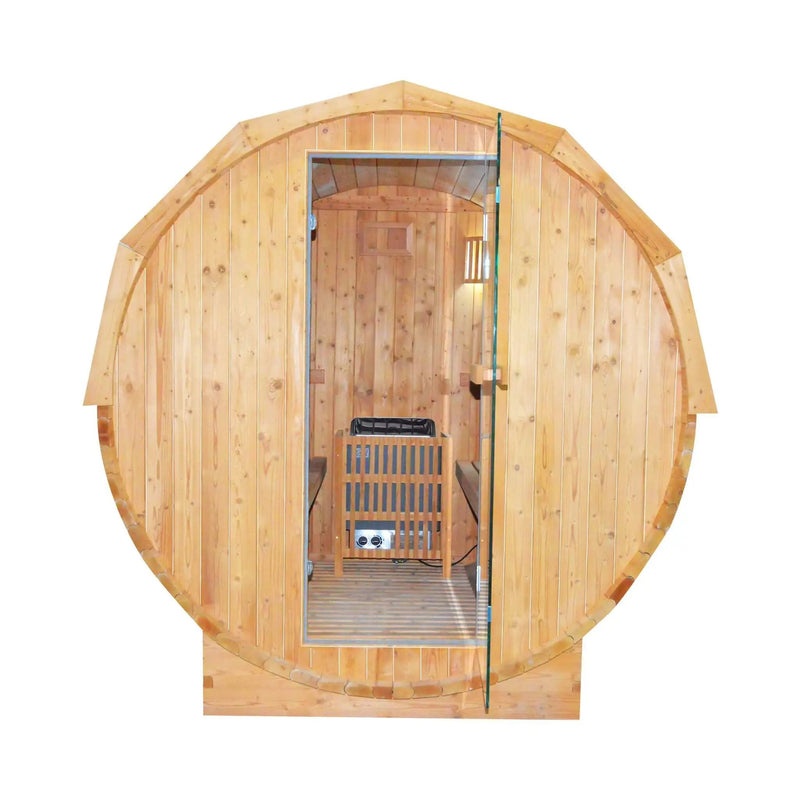 Thermora Ignite Large Premium American White Oak Outdoor Wooden Barrel Sauna With 4.5KW Sauna Heater (SAK45968) by SAKSBY WHOLESALE