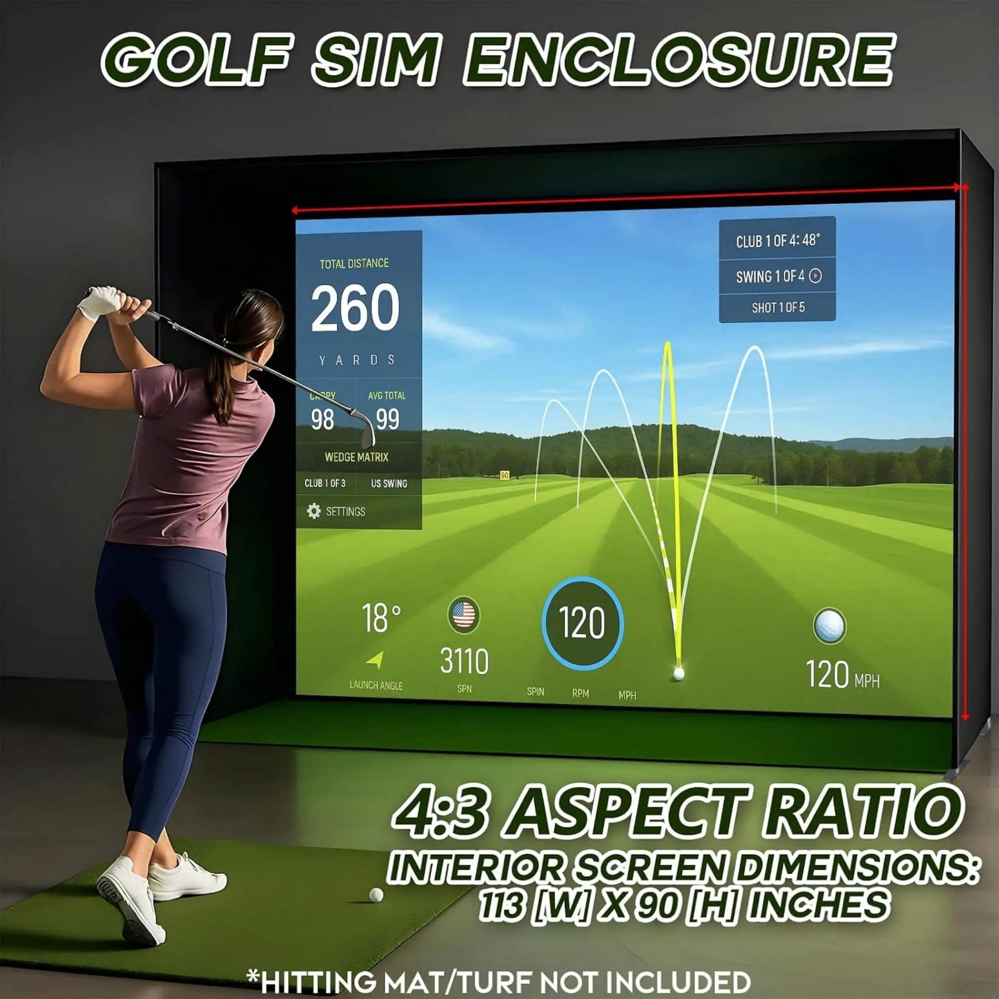 Large Premium Indoor Golf Simulator Enclosure Net With Frame And HD Screen Kit [ENCLOSURE ONLY] (SAK34172) by SAKSBY WHOLESALE