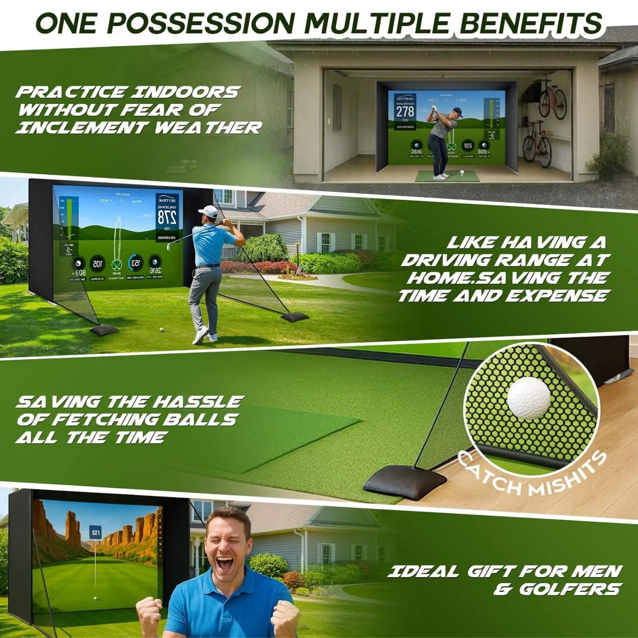 Large Premium Indoor Golf Simulator Enclosure Net With Frame And HD Screen Kit [ENCLOSURE ONLY] (SAK34172) by SAKSBY WHOLESALE
