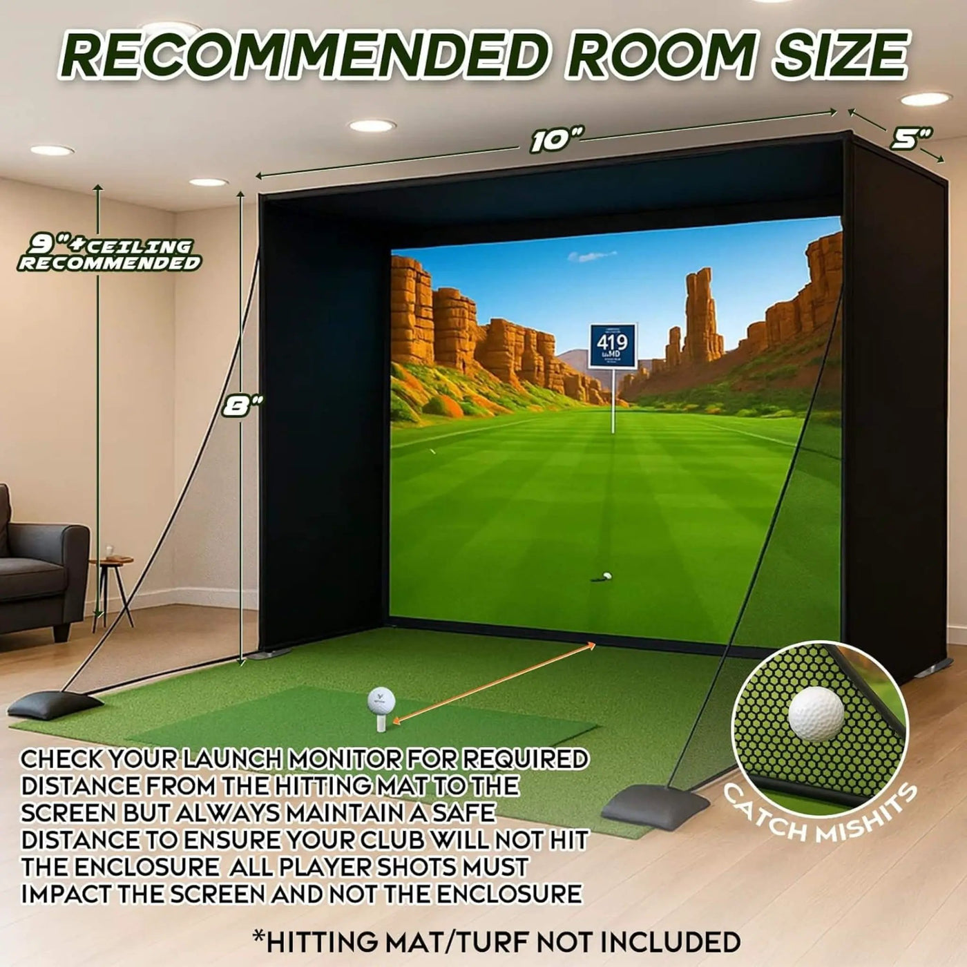 Large Premium Indoor Golf Simulator Enclosure Net With Frame And HD Screen Kit [ENCLOSURE ONLY] (SAK34172) by SAKSBY WHOLESALE