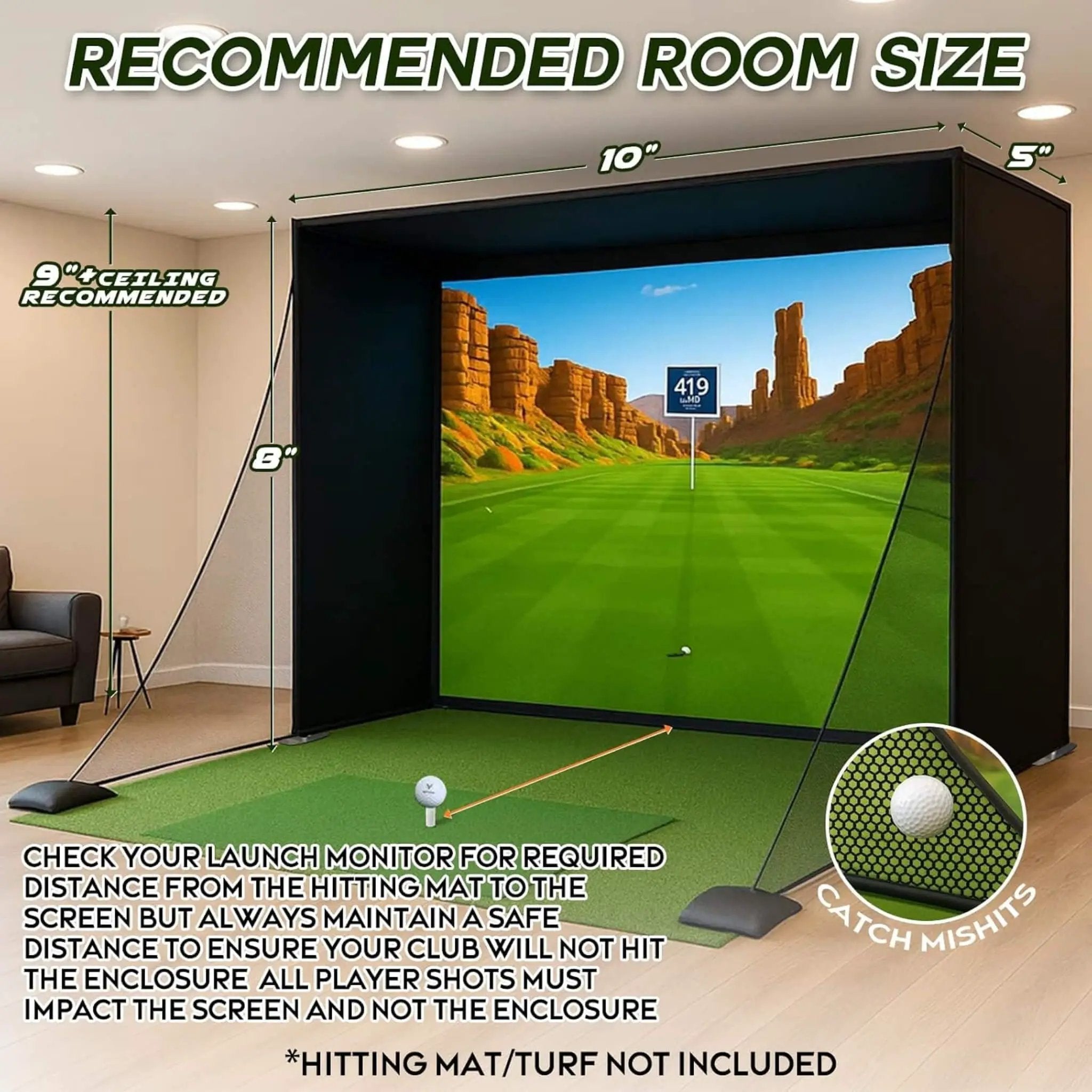 Large Premium Indoor Golf Simulator Enclosure Net With Frame And HD Screen Kit [ENCLOSURE ONLY] (SAK34172) by SAKSBY WHOLESALE
