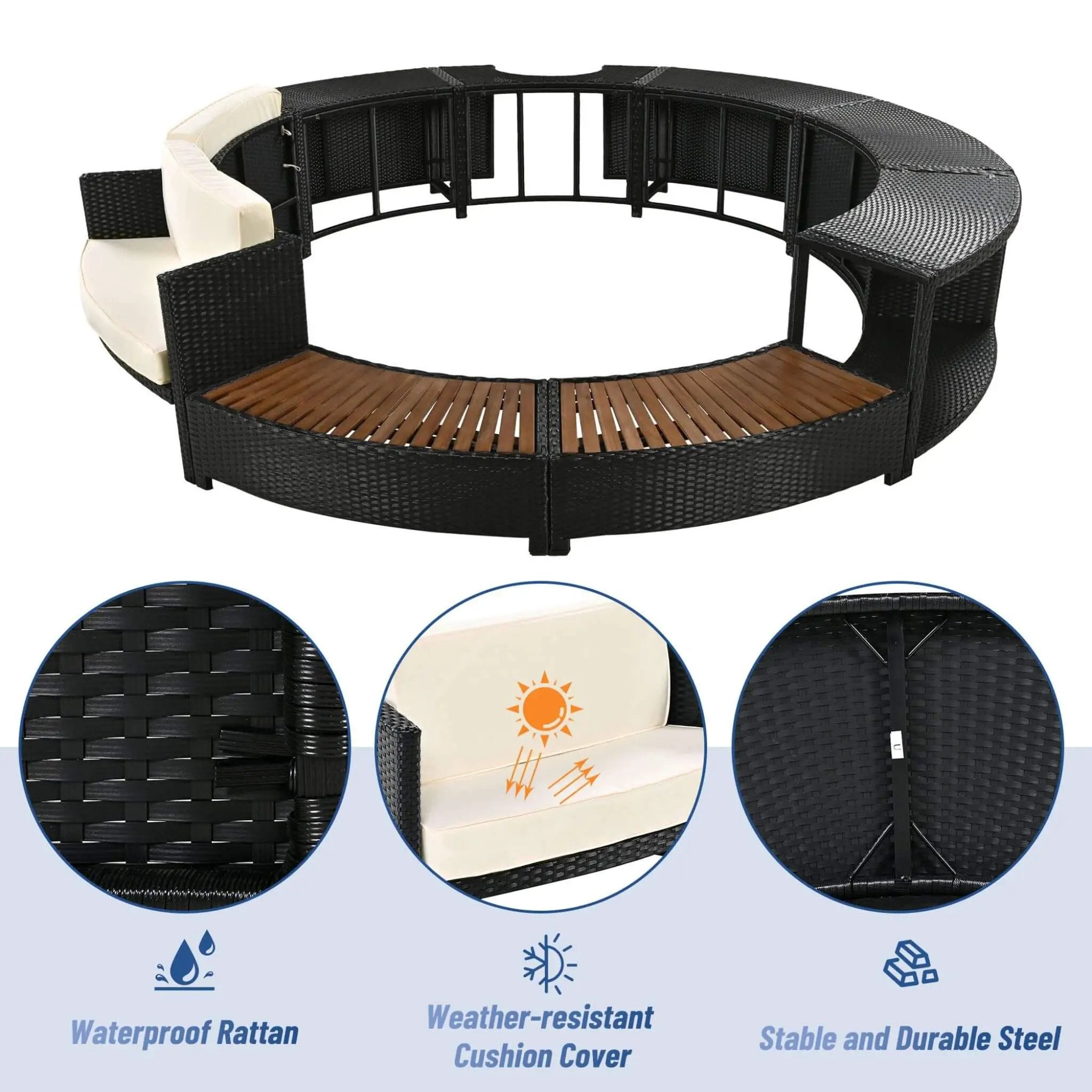 Large Premium Surround Spa Patio Rattan Sofa Set With Storage Compartments And Cushions (SAK75629) by SAKSBY WHOLESALE