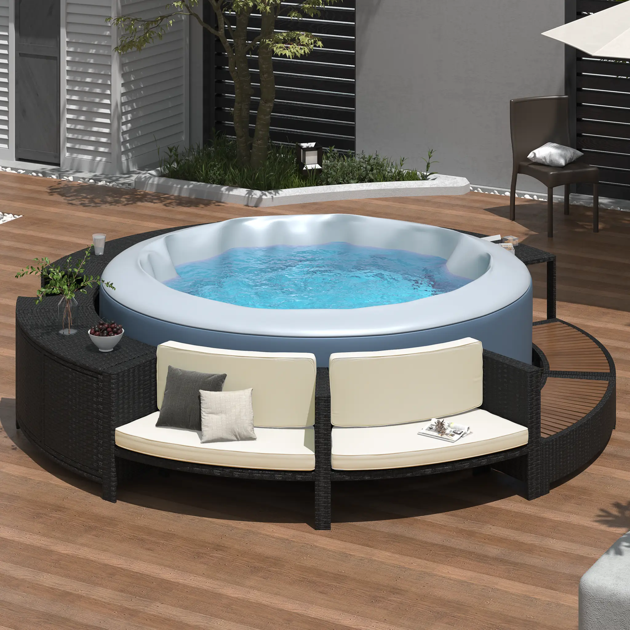 Large Premium Surround Spa Patio Rattan Sofa Set With Storage Compartments And Cushions (SAK75629) by SAKSBY WHOLESALE