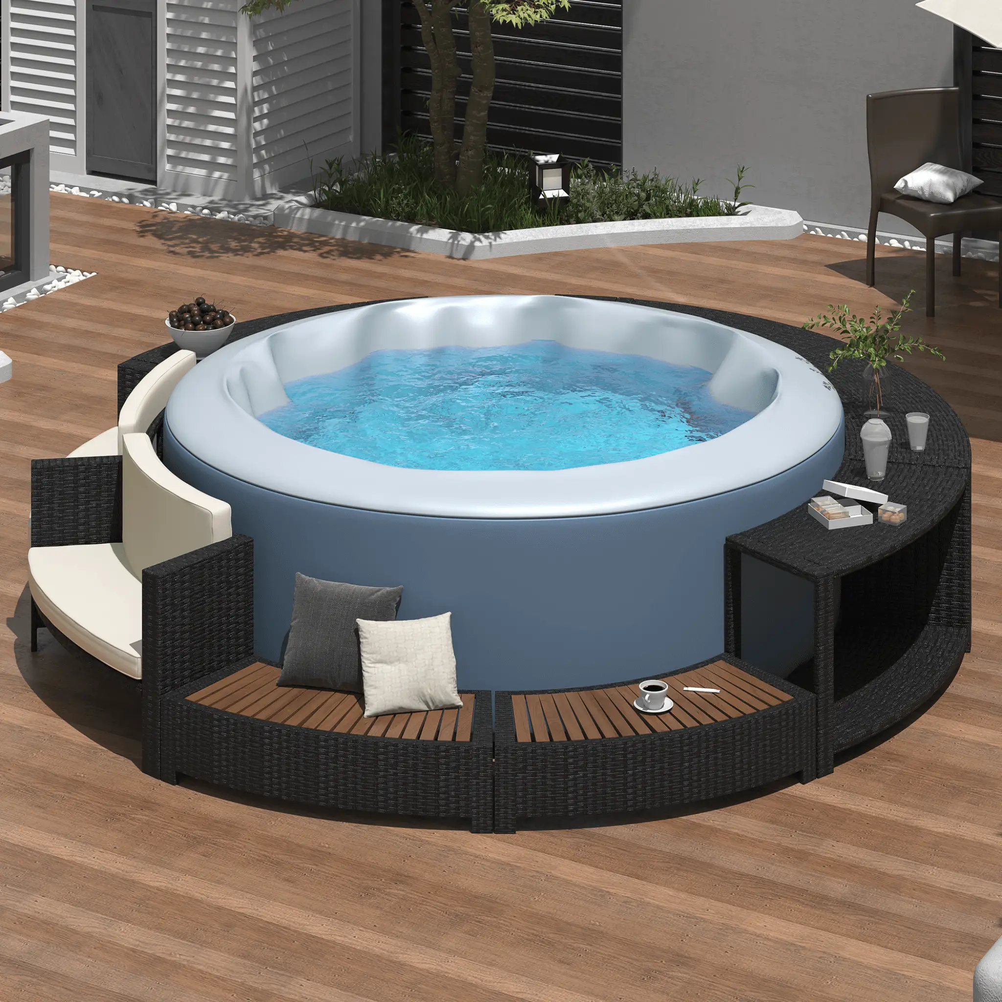 Large Premium Surround Spa Patio Rattan Sofa Set With Storage Compartments And Cushions (SAK75629) by SAKSBY WHOLESALE