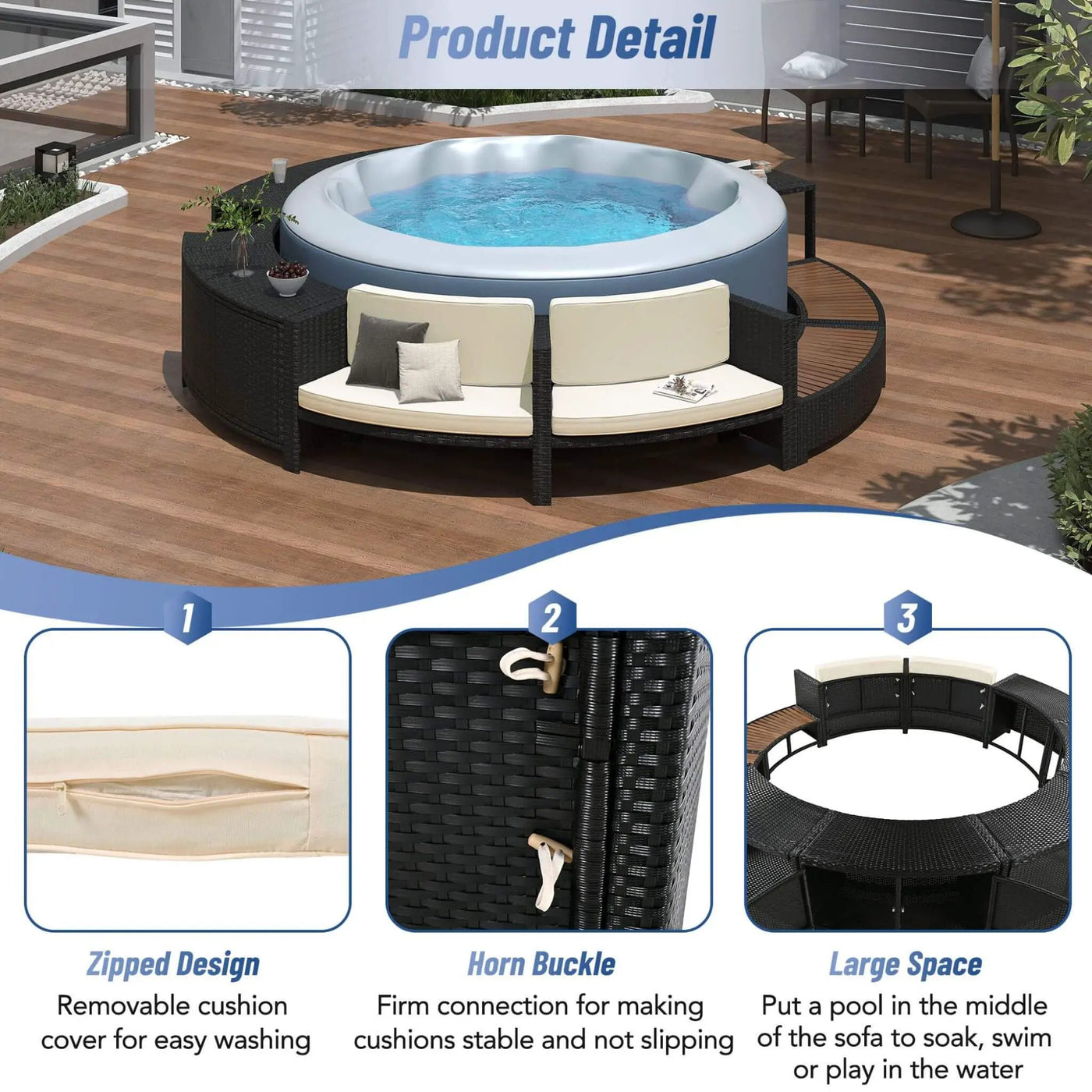 Large Premium Surround Spa Patio Rattan Sofa Set With Storage Compartments And Cushions (SAK75629) by SAKSBY WHOLESALE
