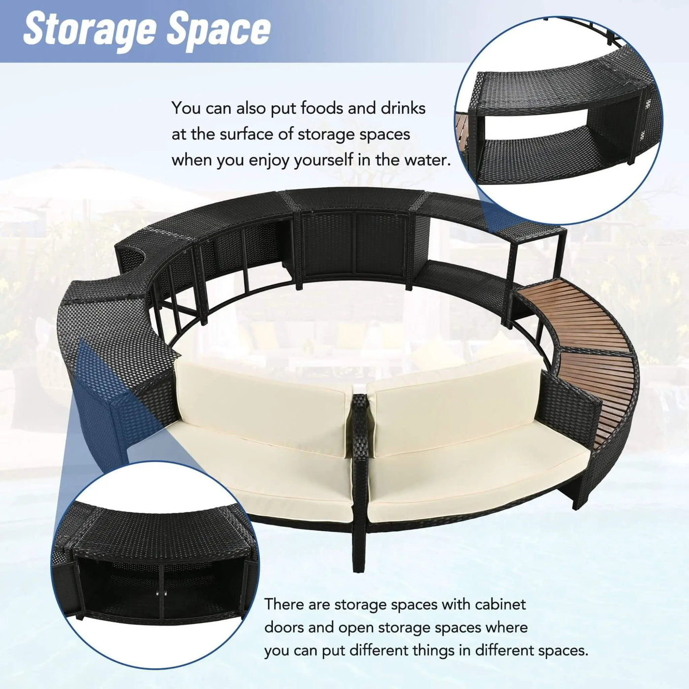 Large Premium Surround Spa Patio Rattan Sofa Set With Storage Compartments And Cushions (SAK75629) by SAKSBY WHOLESALE