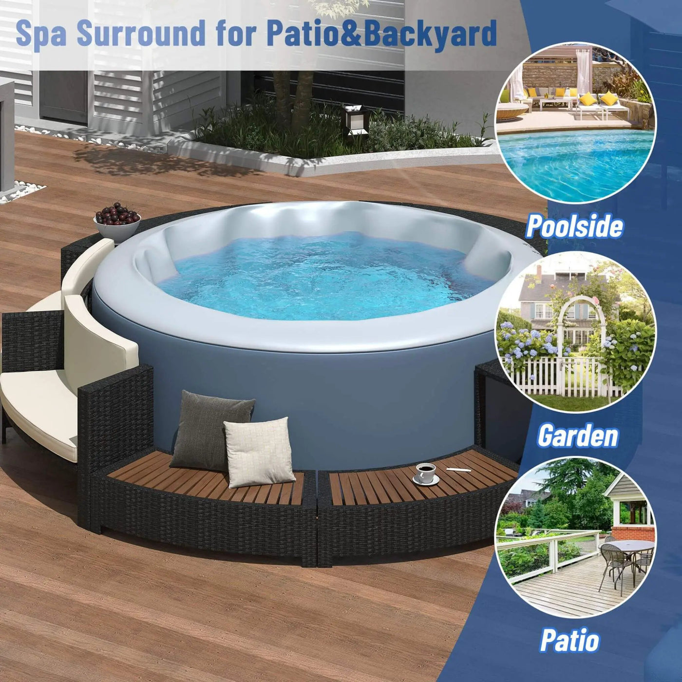 Large Premium Surround Spa Patio Rattan Sofa Set With Storage Compartments And Cushions (SAK75629) by SAKSBY WHOLESALE