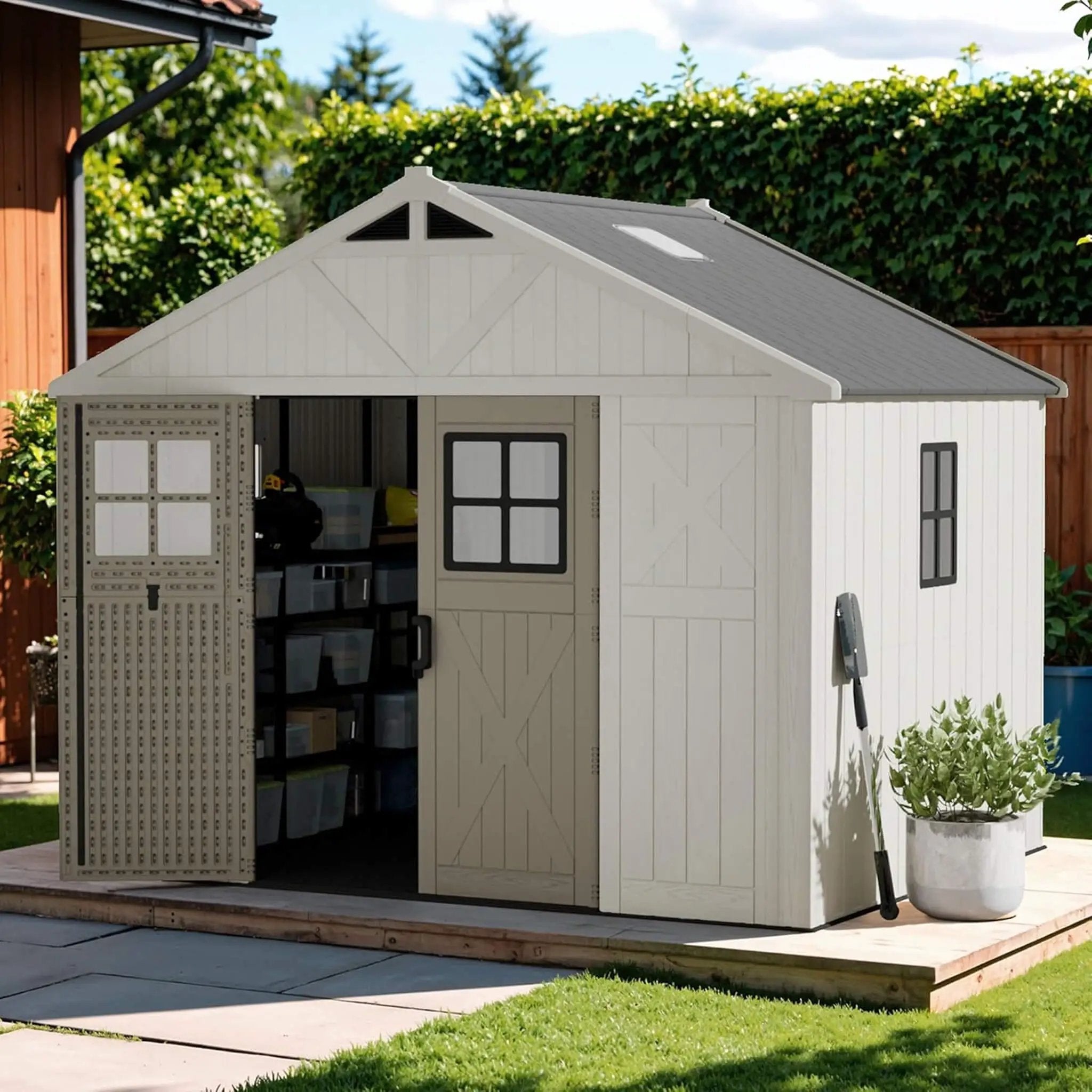 Alora Large Resin Outdoor Storage Shed With Floor, Windows, And Lockable Door (SAK98421) by SAKSBY WHOLESALE