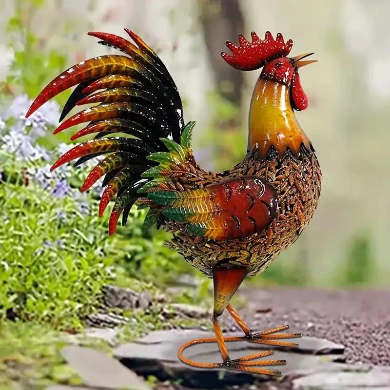 Large Rustic Metal Chicken Garden Stake for Outdoor Decor by House Of Avana