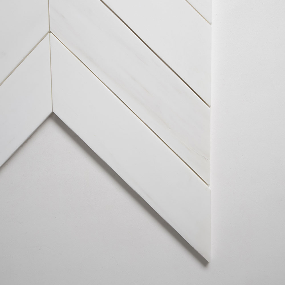 Large Trapeze Bianco Dolomiti Honed Marble Waterjet Decos 13 7/16x13 7/16 Marble Honed 14x14 Waterjet Decos — 1