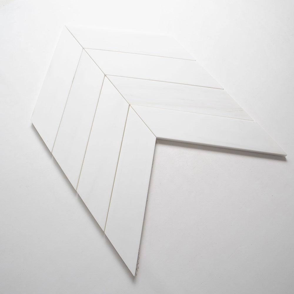 Large Trapeze Bianco Dolomiti Honed Marble Waterjet Decos 13 7/16x13 7/16 Marble Honed 14x14 Waterjet Decos — 2