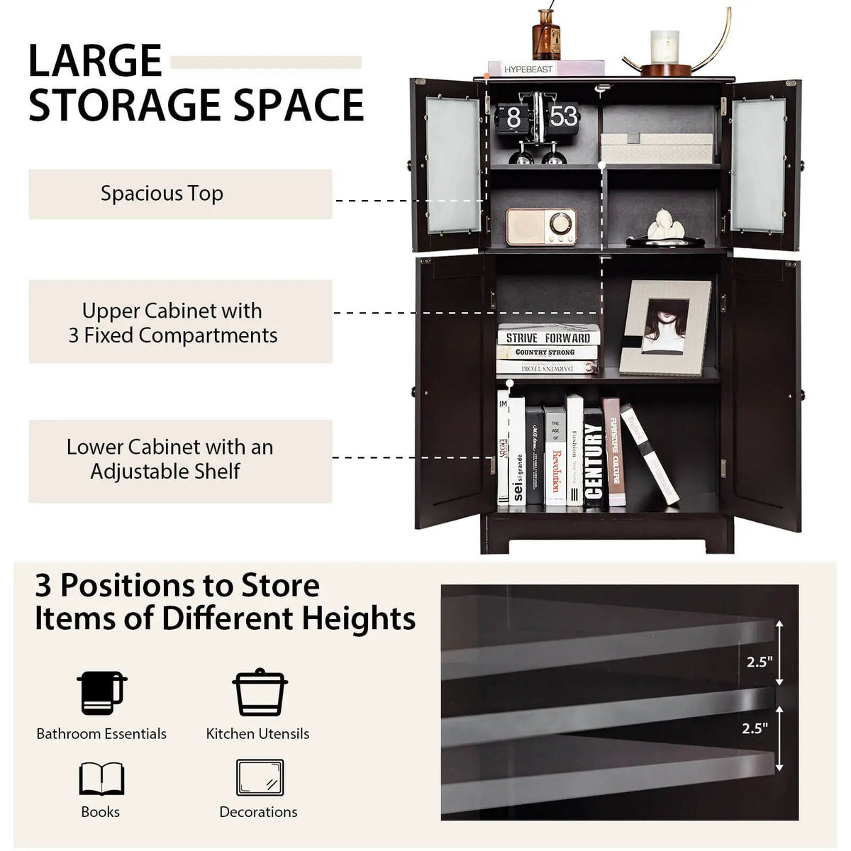 Bathroom Floor Storage Locker Kitchen Cabinet with Doors and Adjustable Shelf by DirectDeals