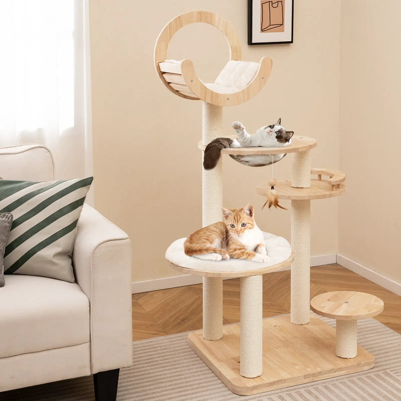 4-in-1 Large Wooden Cat Tower with Space Capsule Nest for Indoor Cats by DirectDeals