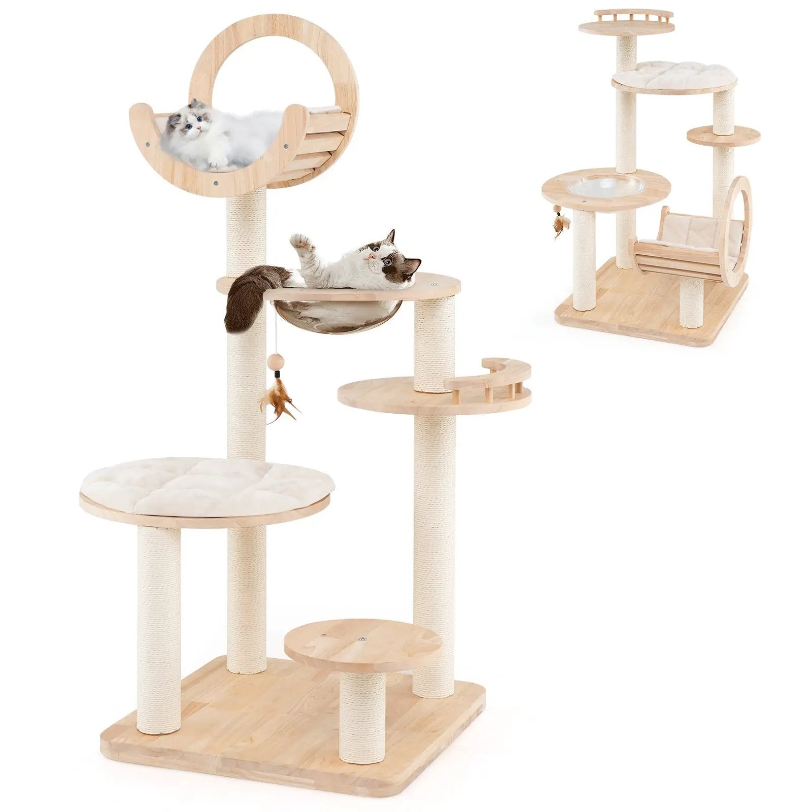4-in-1 Large Wooden Cat Tower with Space Capsule Nest for Indoor Cats by DirectDeals