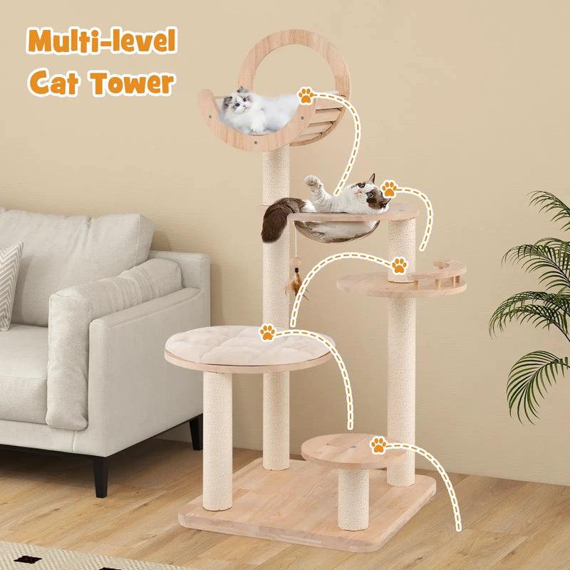4-in-1 Large Wooden Cat Tower with Space Capsule Nest for Indoor Cats by DirectDeals