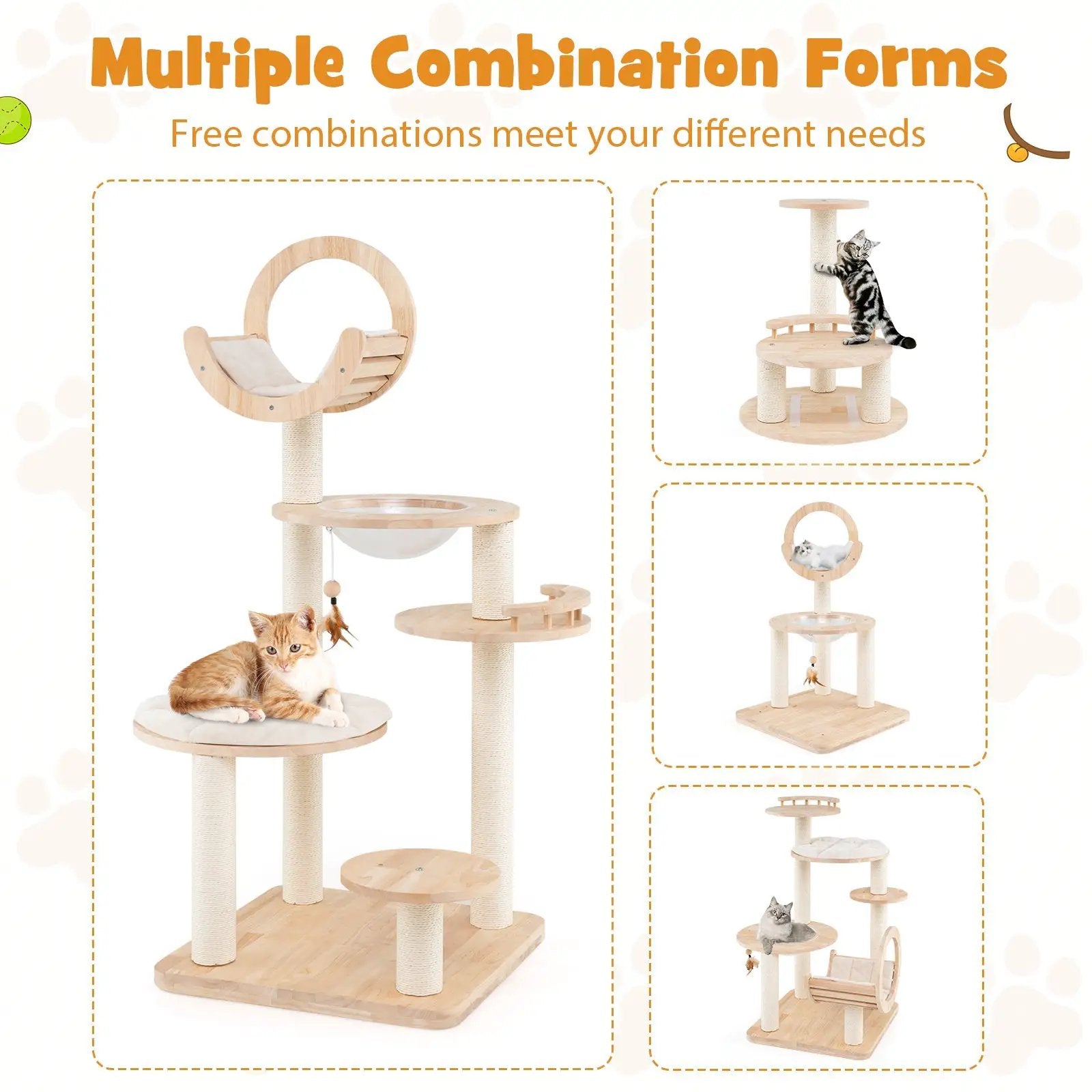 4-in-1 Large Wooden Cat Tower with Space Capsule Nest for Indoor Cats by DirectDeals