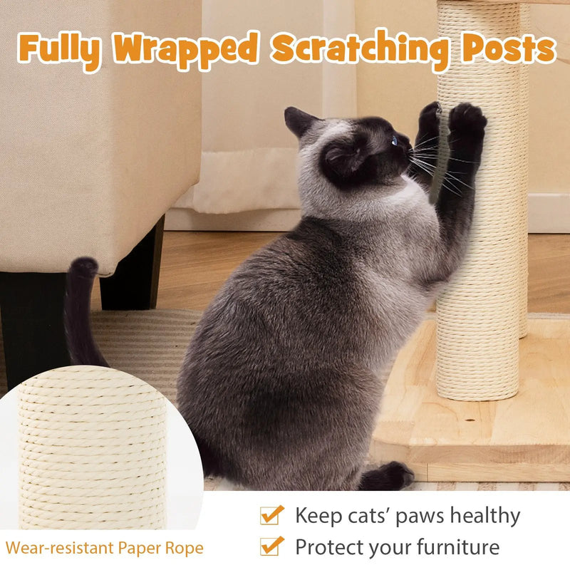 4-in-1 Large Wooden Cat Tower with Space Capsule Nest for Indoor Cats by DirectDeals
