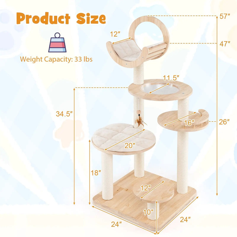 4-in-1 Large Wooden Cat Tower with Space Capsule Nest for Indoor Cats by DirectDeals