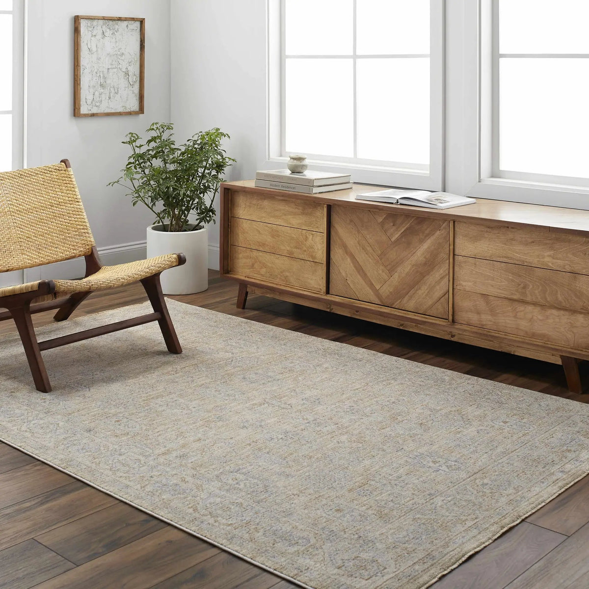 Coby Cream Avant Garde Thick Luxe Area Rug, installed in a room