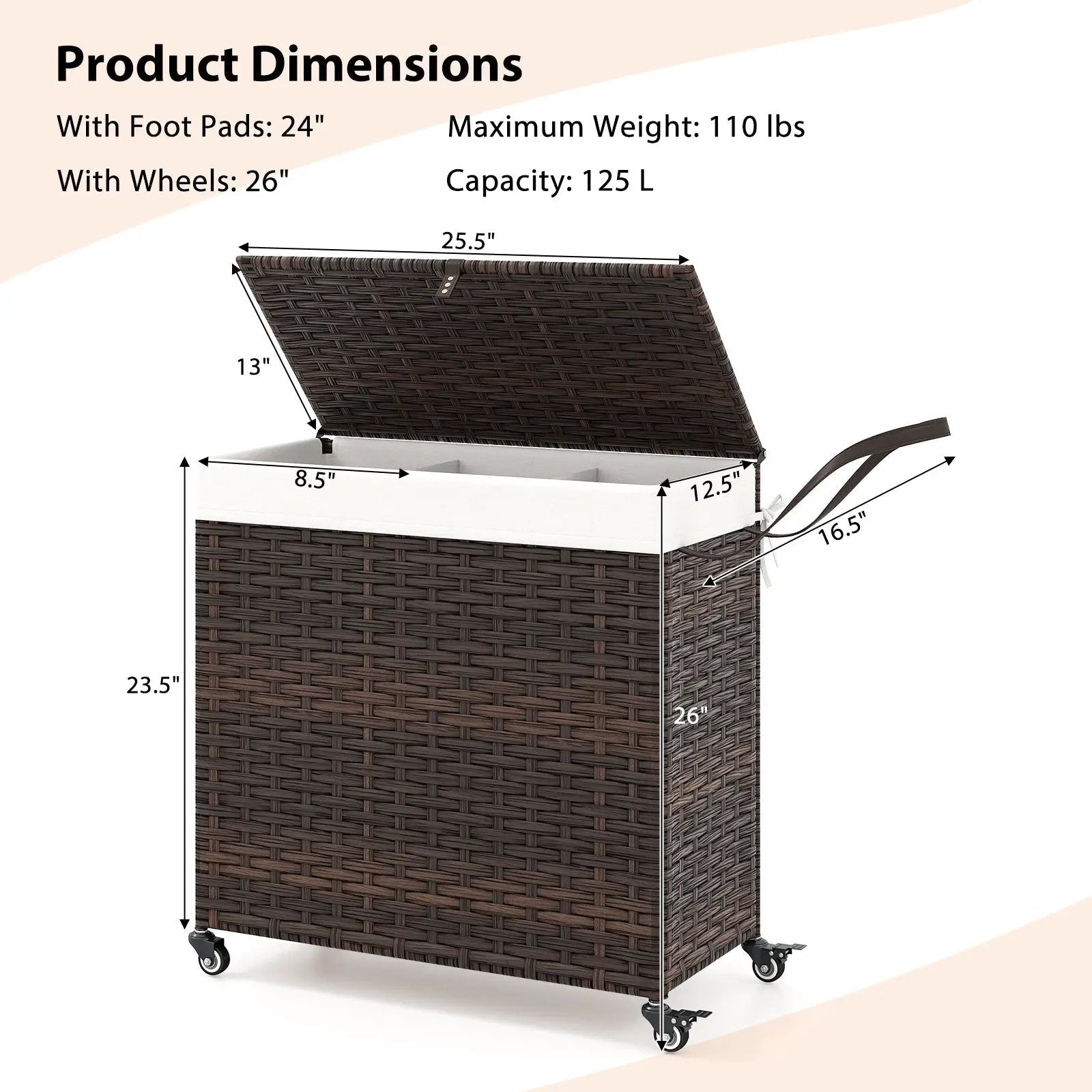Laundry Hamper with Wheels and Lid by DirectDeals
