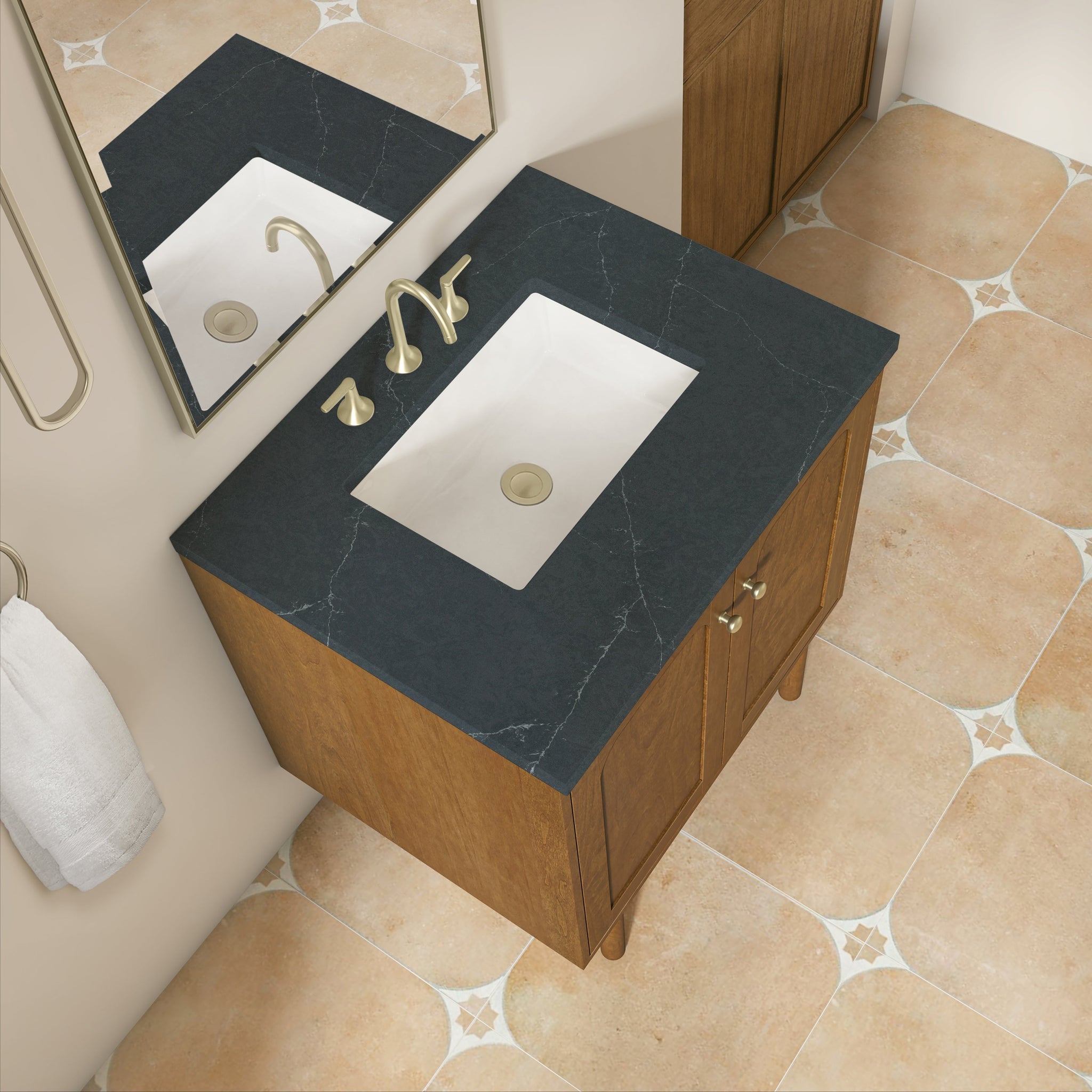 James Martin Laurent 30" Dual Mount Single Bathroom Vanity, Honey Oak with Charcoal Soapstone countertop