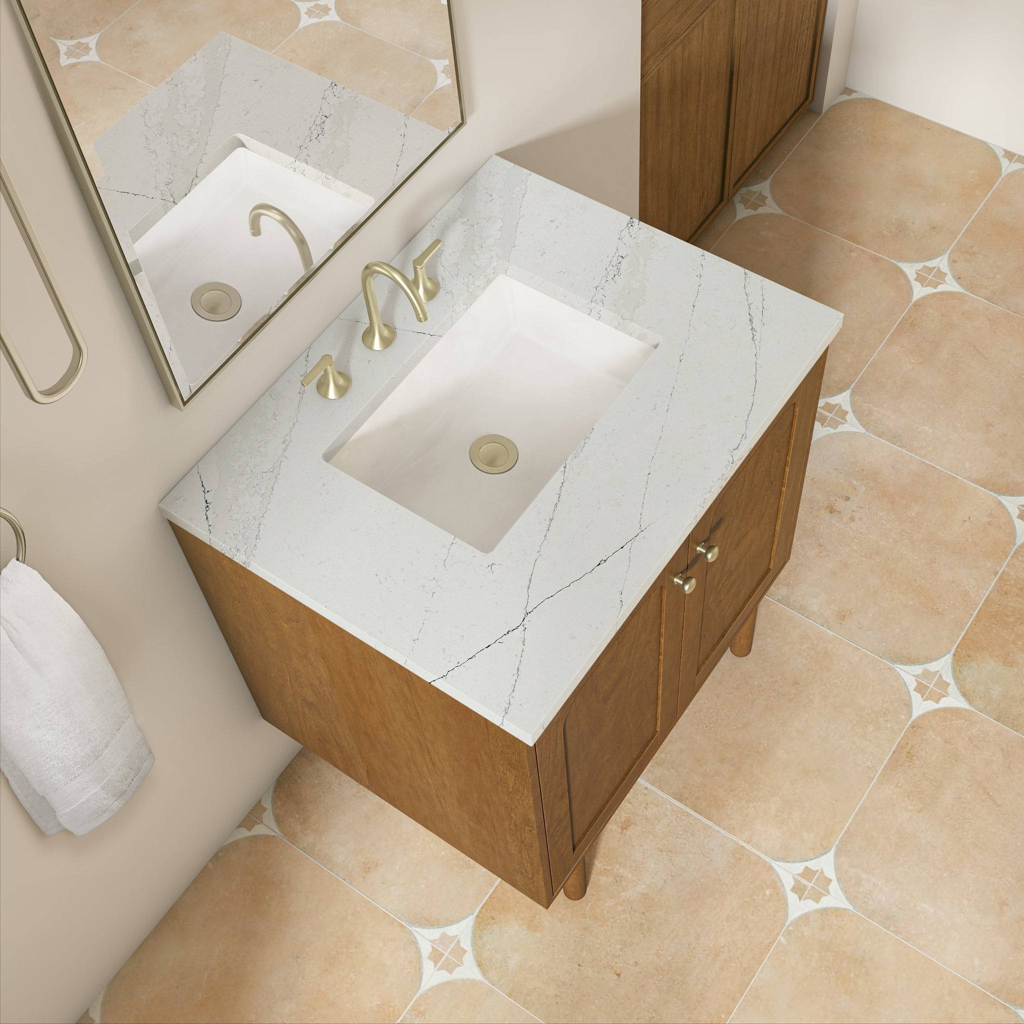 James Martin Laurent 30" Dual Mount Single Bathroom Vanity, Honey Oak with Ethereal Noctis countertop