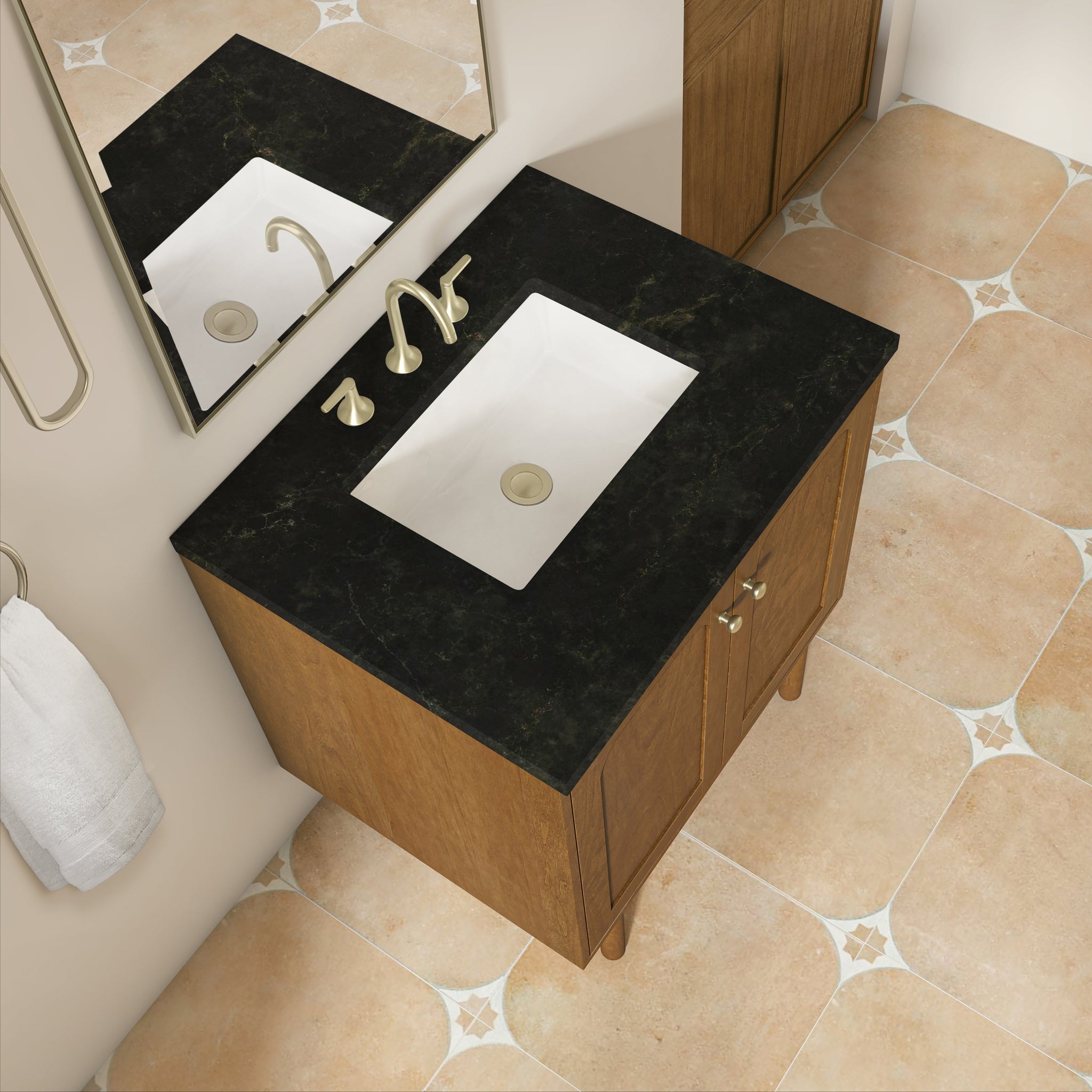 James Martin Laurent 30" Dual Mount Single Bathroom Vanity, Honey Oak with Phantome countertop