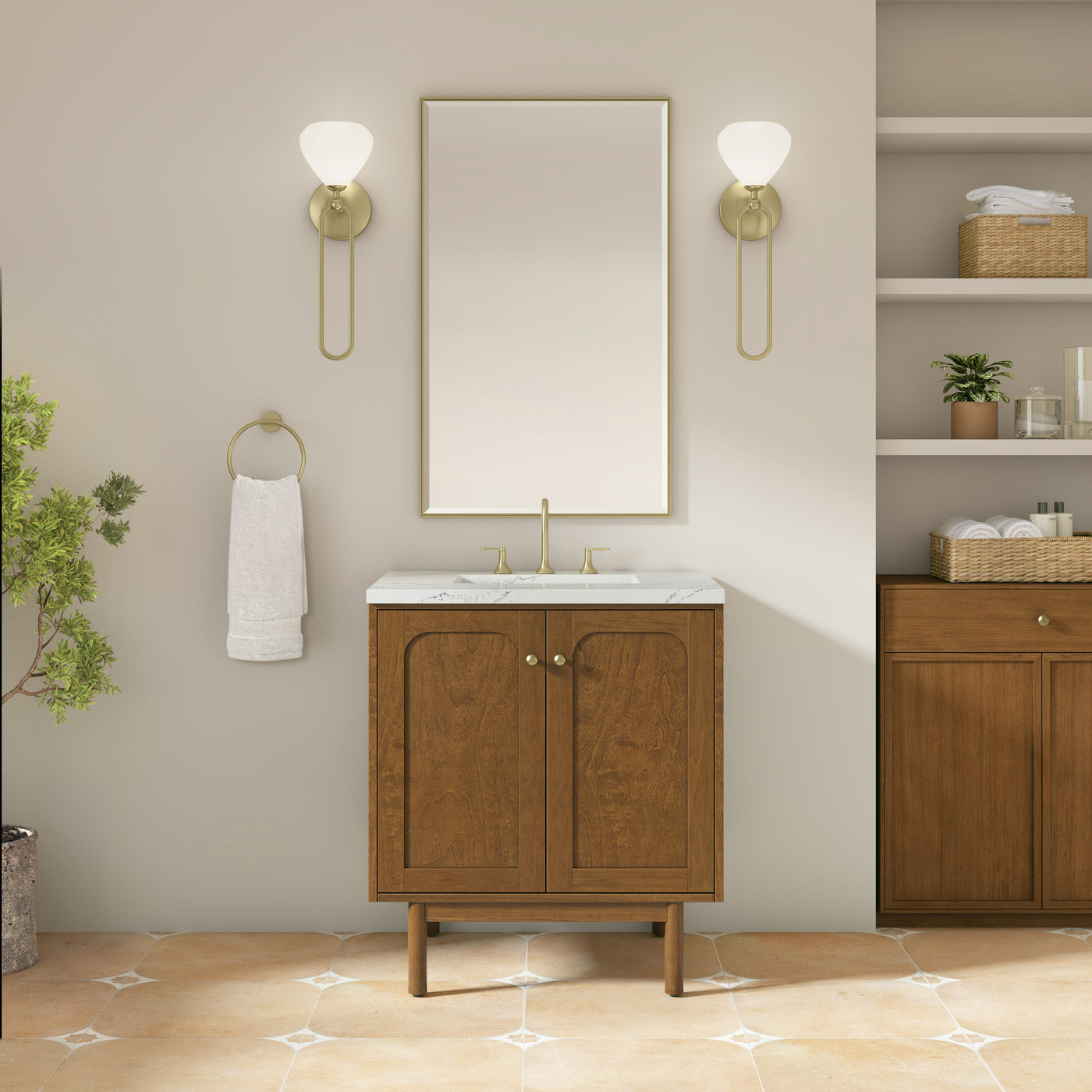 James Martin Laurent 30" Dual Mount Single Bathroom Vanity, Honey Oak, cabinet without a countertop