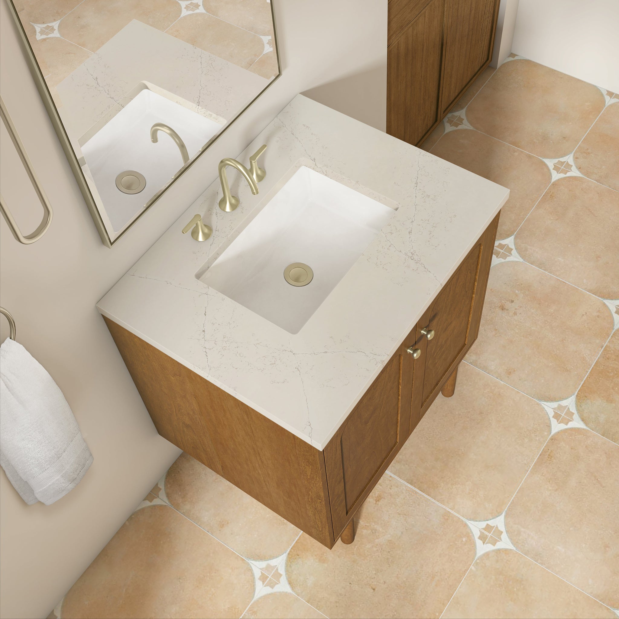 James Martin Laurent 30" Dual Mount Single Bathroom Vanity, Honey Oak with Siberian countertop
