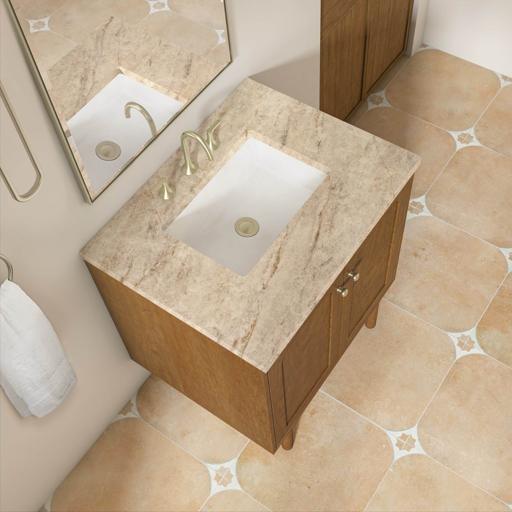 James Martin Laurent 30" Dual Mount Single Bathroom Vanity, Honey Oak with Tajnar countertop