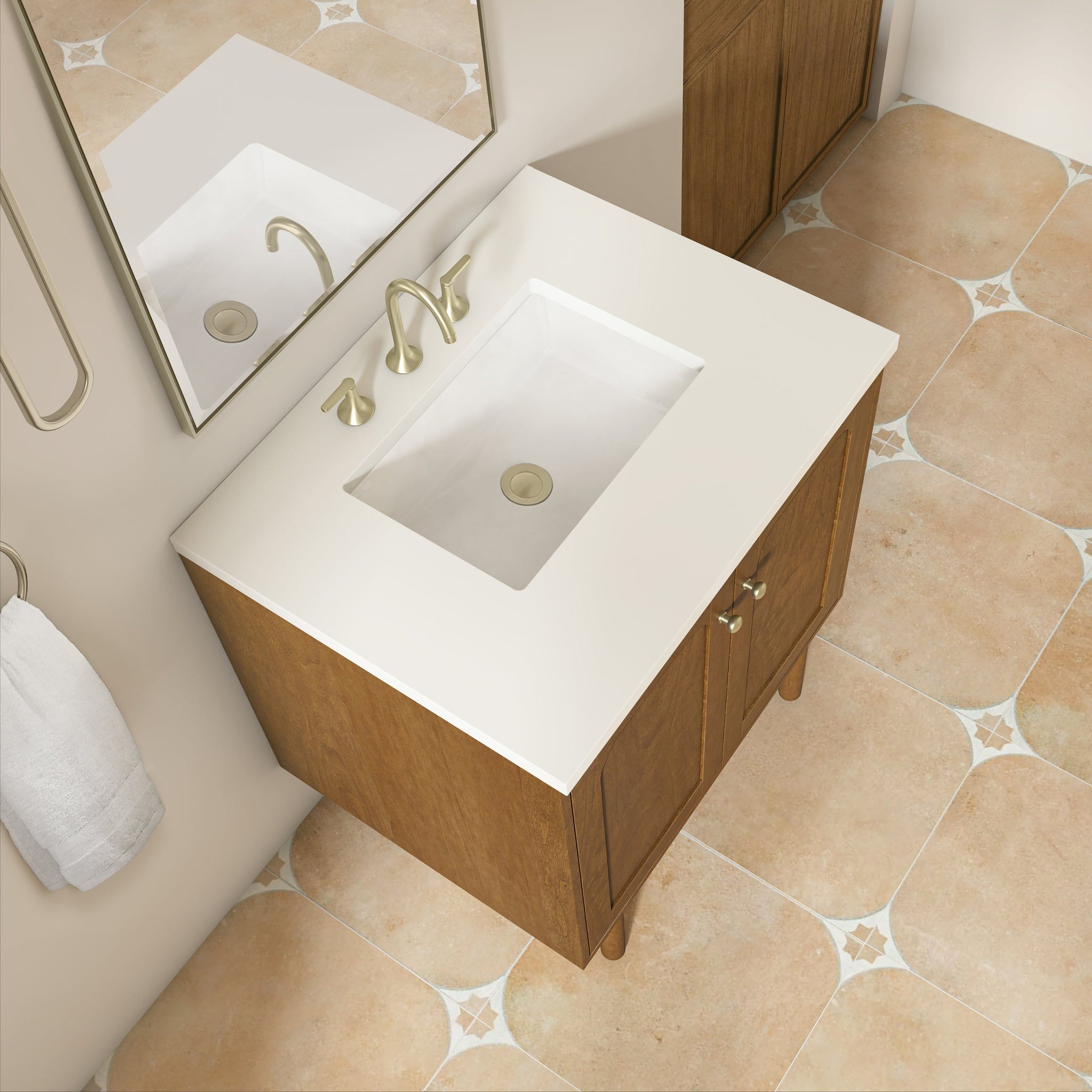 James Martin Laurent 30" Dual Mount Single Bathroom Vanity, Honey Oak with White Zeus countertop