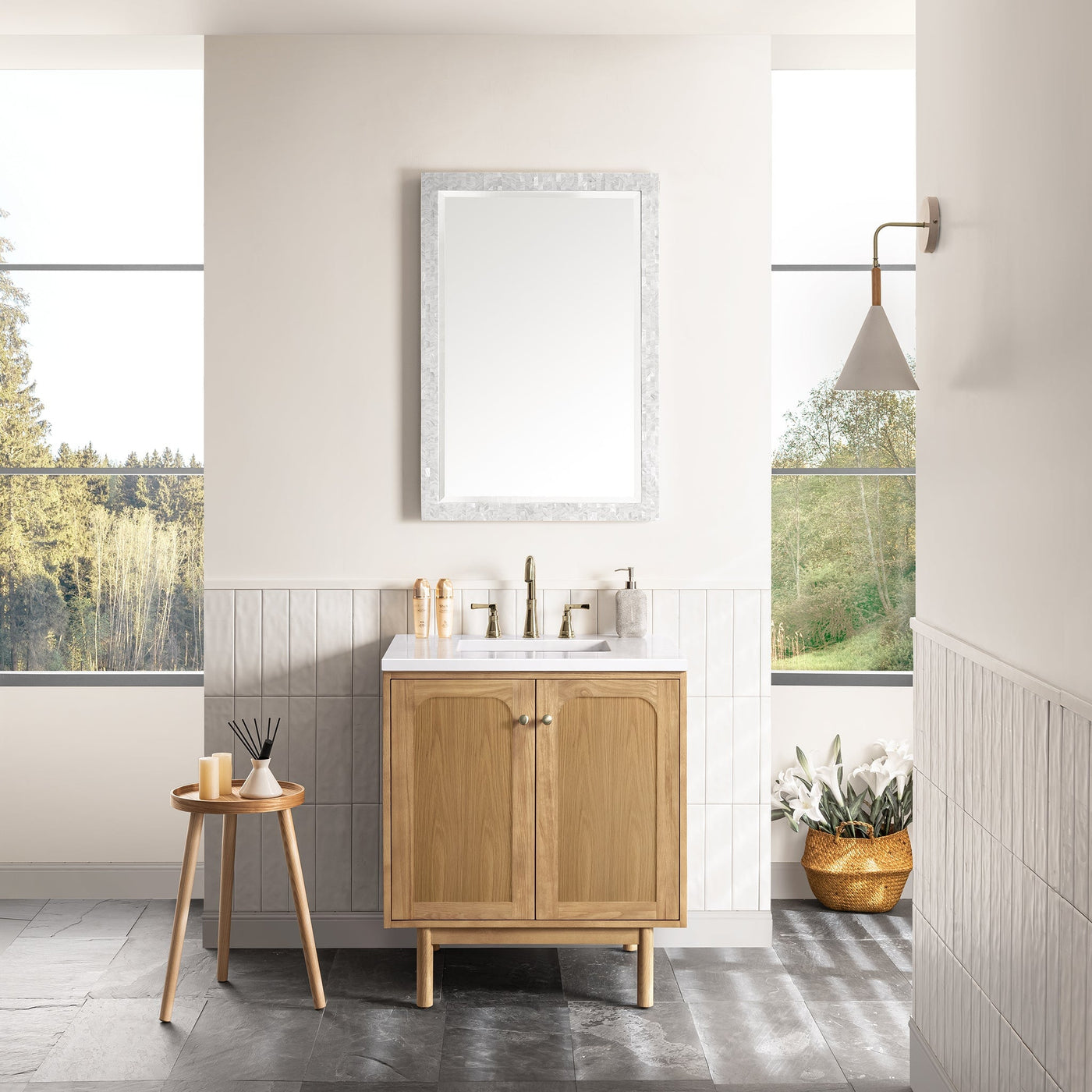 James Martin Laurent 30" Dual Mount Single Bathroom Vanity, Light Natural Oak, cabinet without a countertop